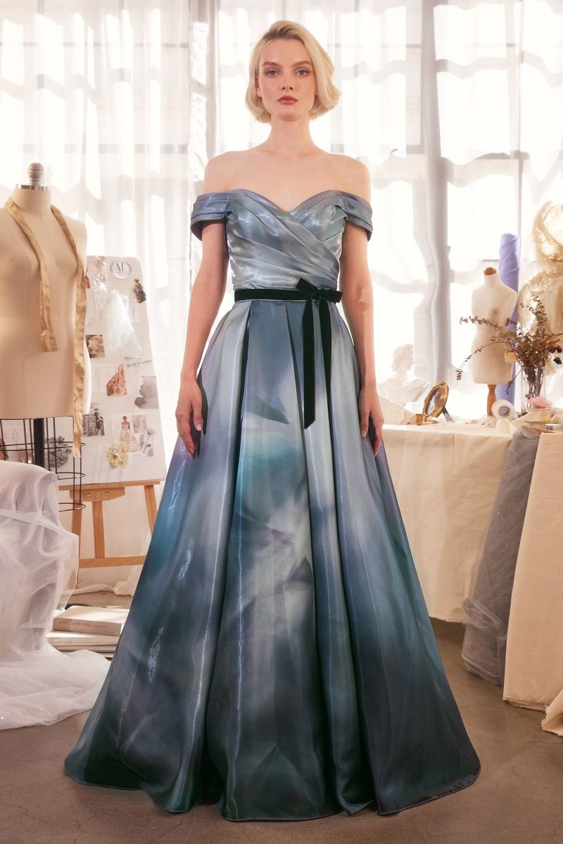 Prom Dresses Long Formal Ball Gown Printed Prom Dress Midnight Blue