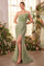 Prom Dresses Fitted Long Formal Pleated Slit Prom Dress  Sage