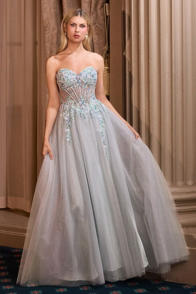 Andrea & Leo A1478 Long Floral Formal Prom Glitter Dress