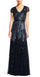Adrianna Papell Short Sleeve Long Formal Mesh Dress - The Dress Outlet Adrianna Papell