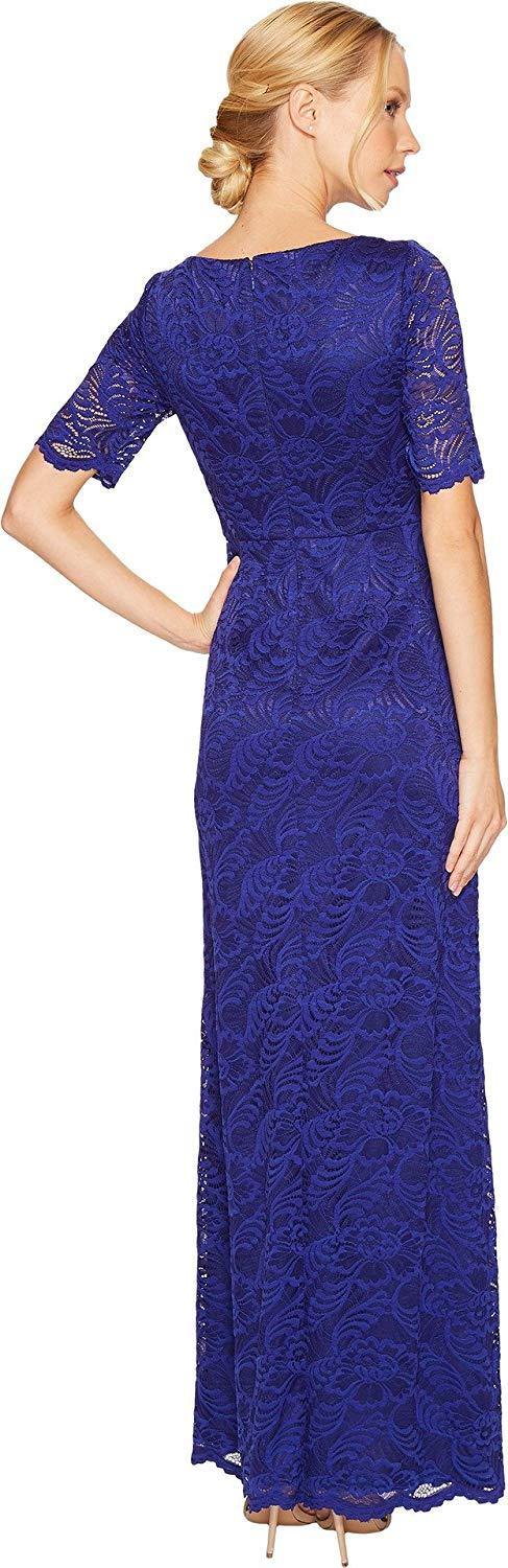 Adrianna Papell Short Sleeve Floral Long Formal Dress - The Dress Outlet Adrianna Papell