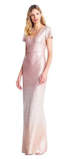 Adrianna Papell Long Formal Short Sleeve Dress - The Dress Outlet Adrianna Papell