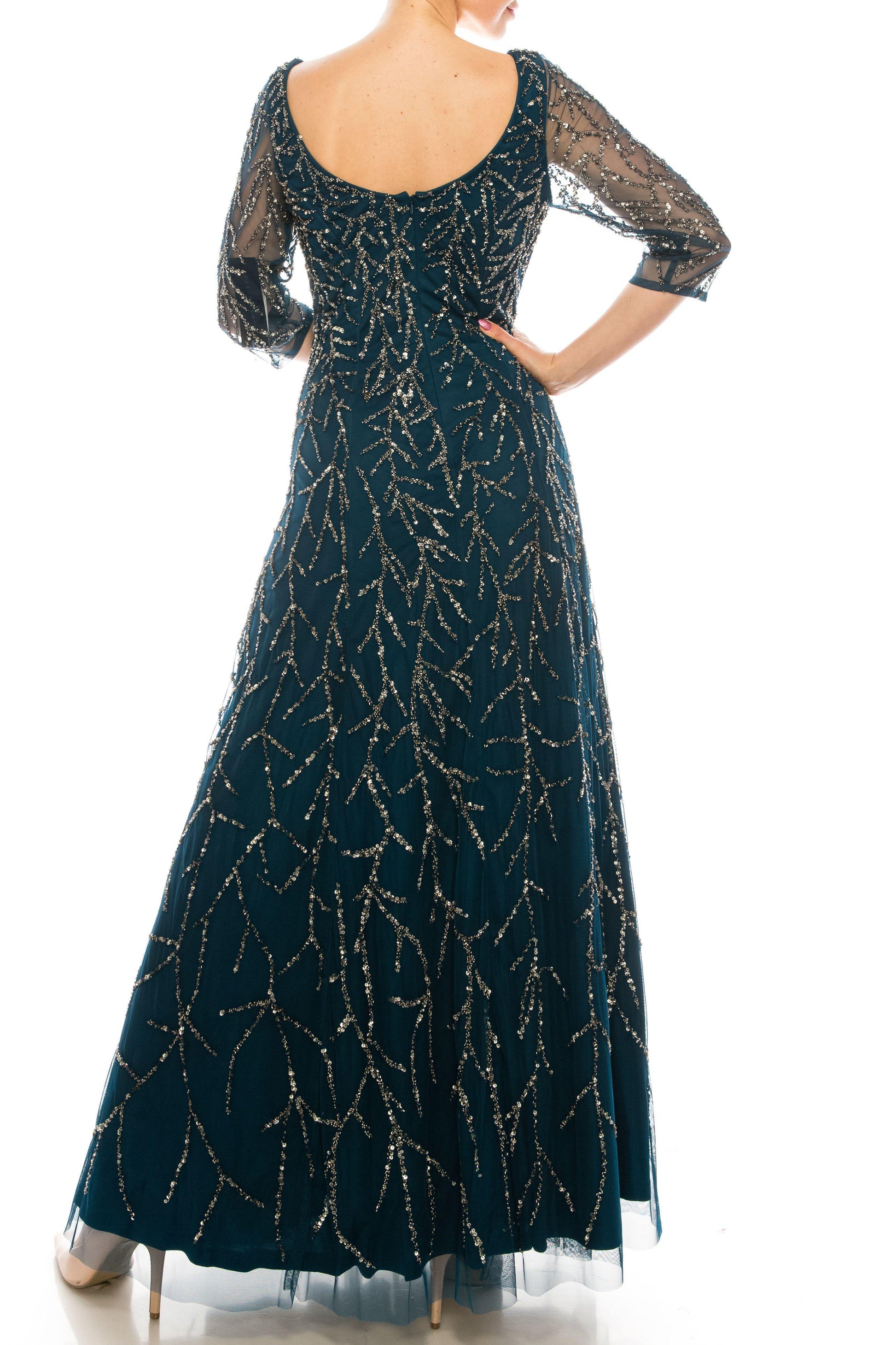Aidan Mattox Long Formal 3/4 Sleeve Dress MD1E204628 - The Dress Outlet