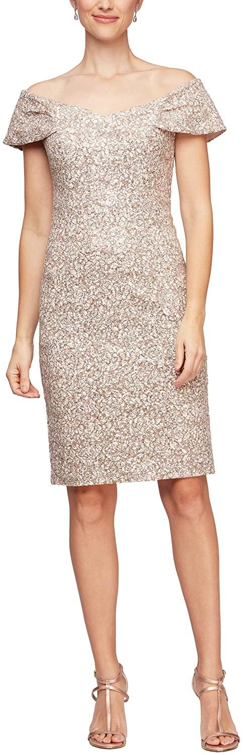 Alex Evenings Off Shoulder Cocktail Dress 81122400 - The Dress Outlet