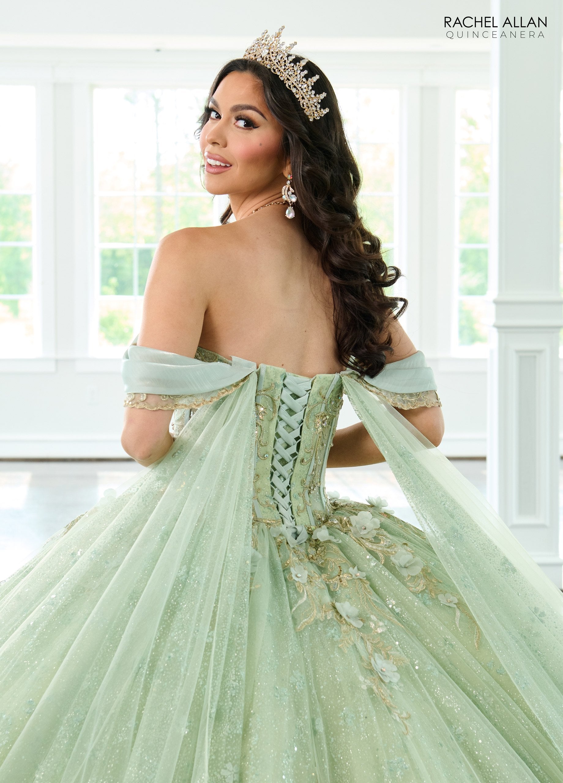 Quinceniera Dresses Ball Gown Long Glitter Overskirt Quinceanera Dress Sage Gold