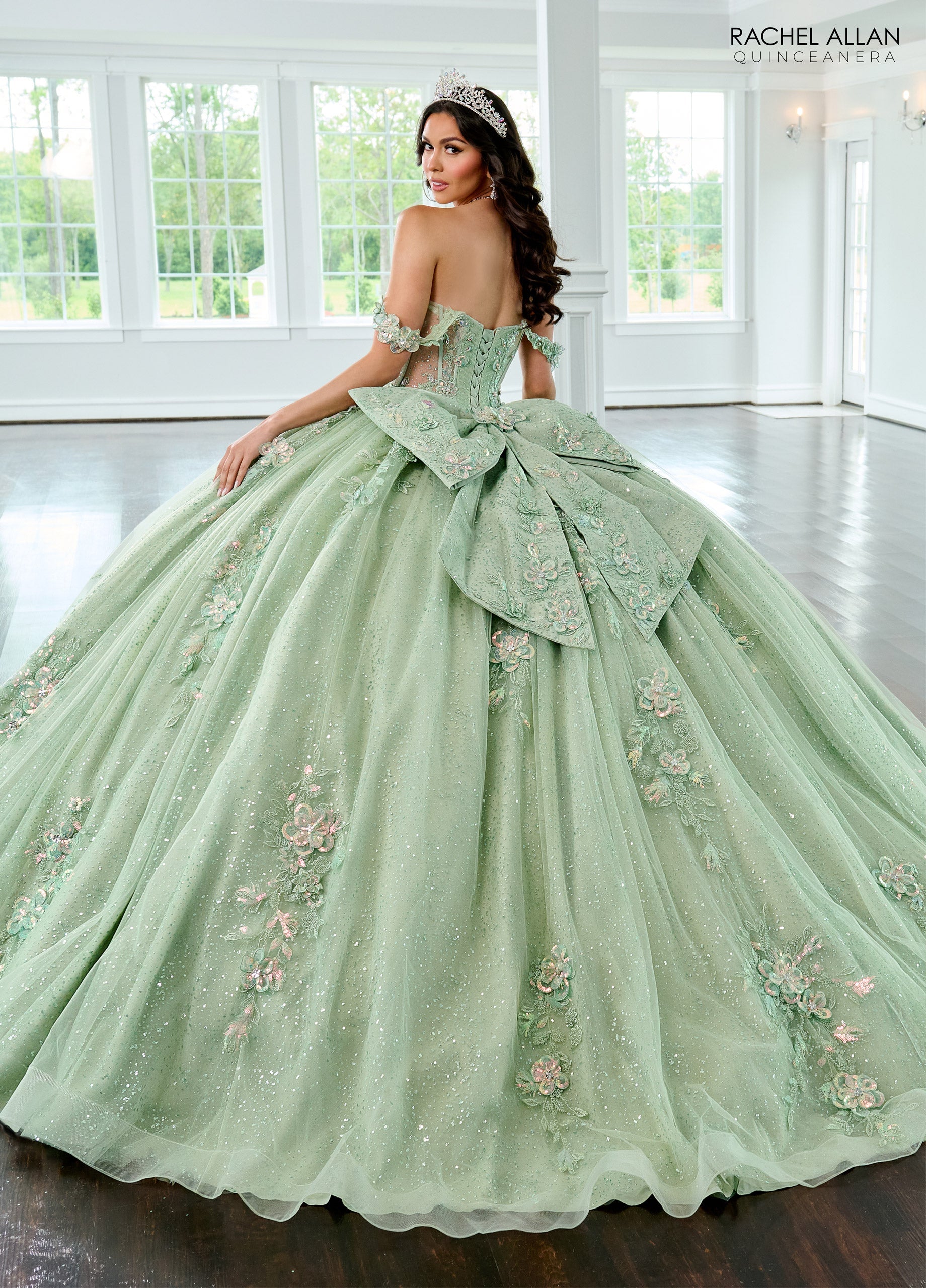 Quinceniera Dresses Sweet 16 Long Glitter Quinceanera Dress  Sage
