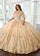 Quinceniera Dresses Long Glitter Sweet 16 Floral Quinceanera Dress Champagne Gold