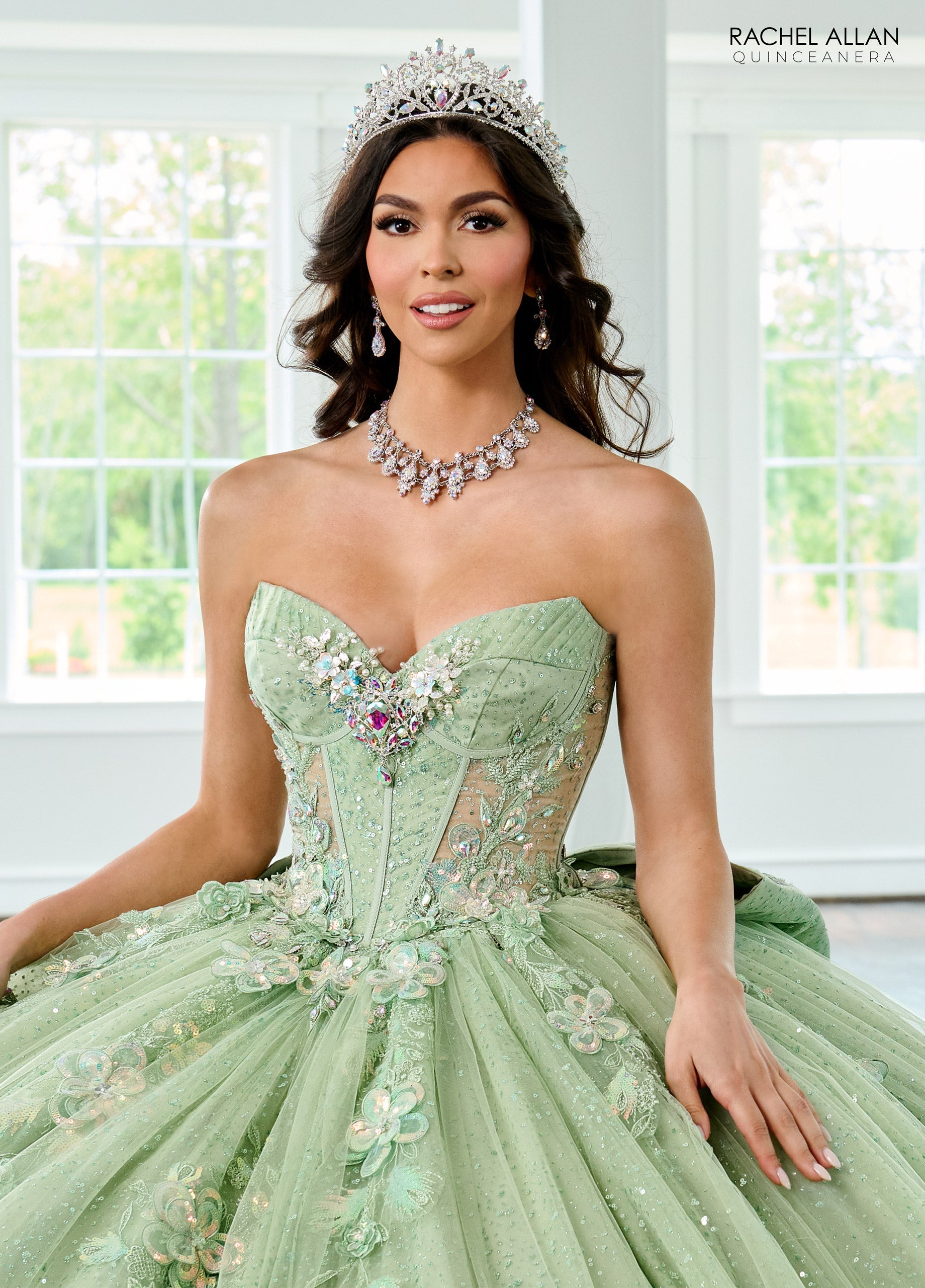 Quinceniera Dresses Sweet 16 Long Glitter Quinceanera Dress  Sage