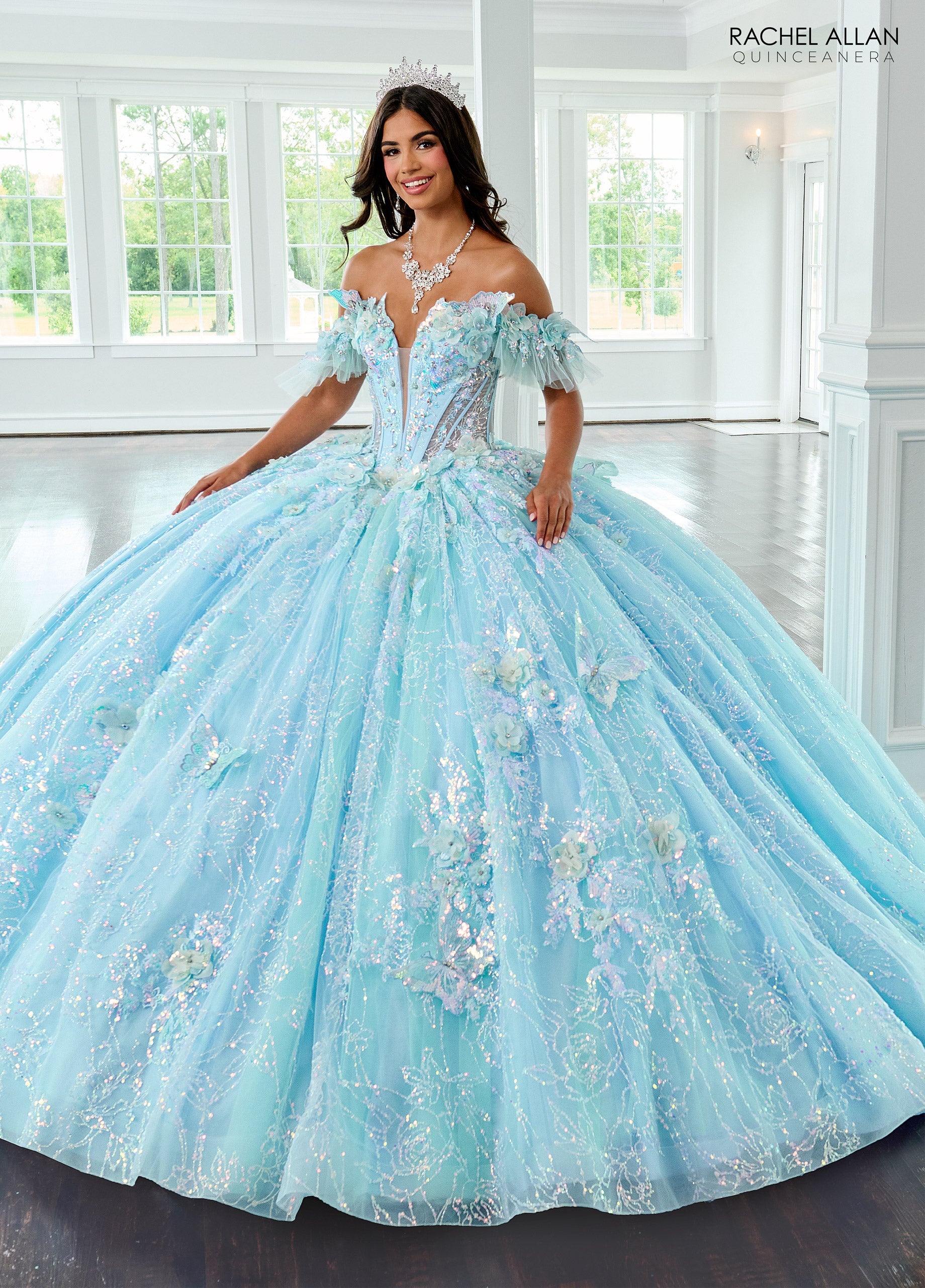 Quinceniera Dresses Long Ball Gown Beaded Quinceanera Dress Light Blue Mint