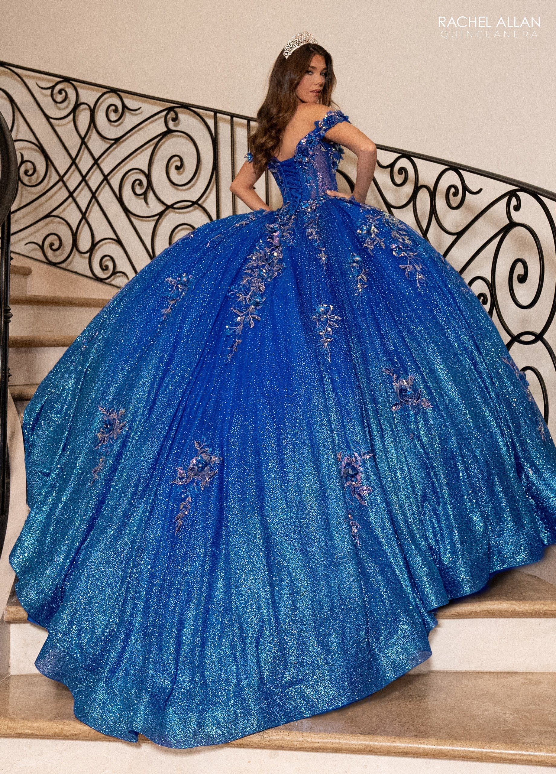 Quinceniera Dresses Long Glitter Sweet 16 Floral Quinceanera Dress Royal