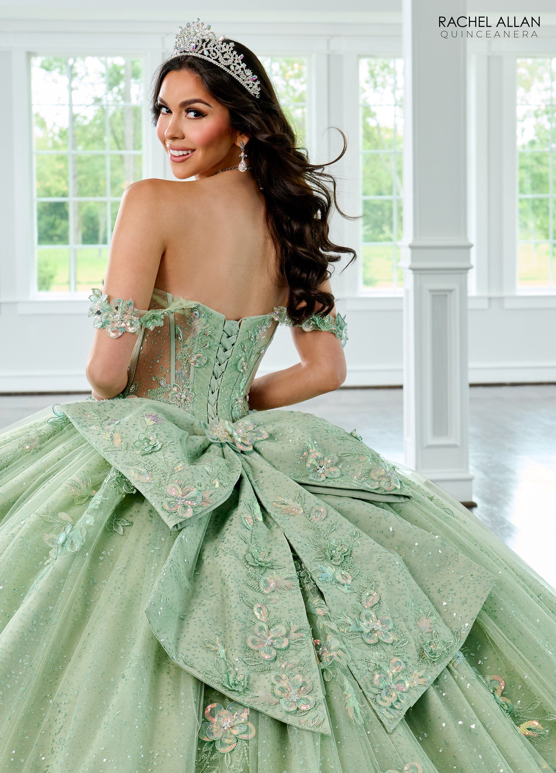 Quinceniera Dresses Sweet 16 Long Glitter Quinceanera Dress  Sage