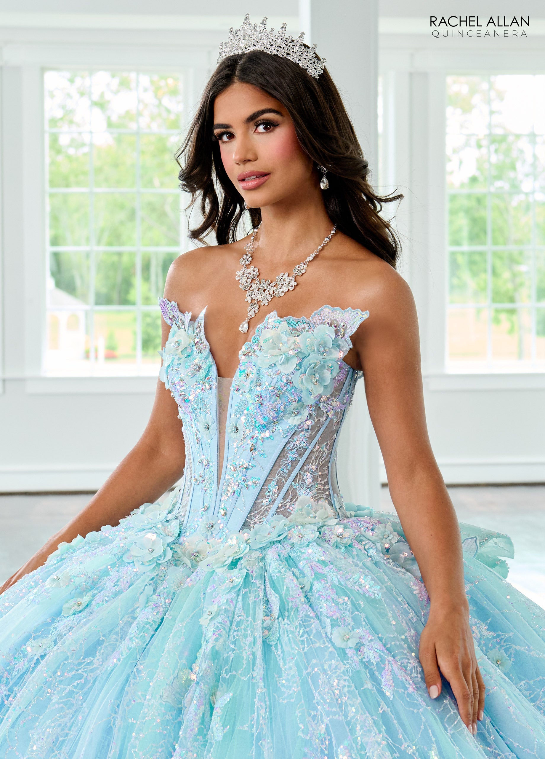 Quinceniera Dresses Long Ball Gown Beaded Quinceanera Dress Light Blue Mint