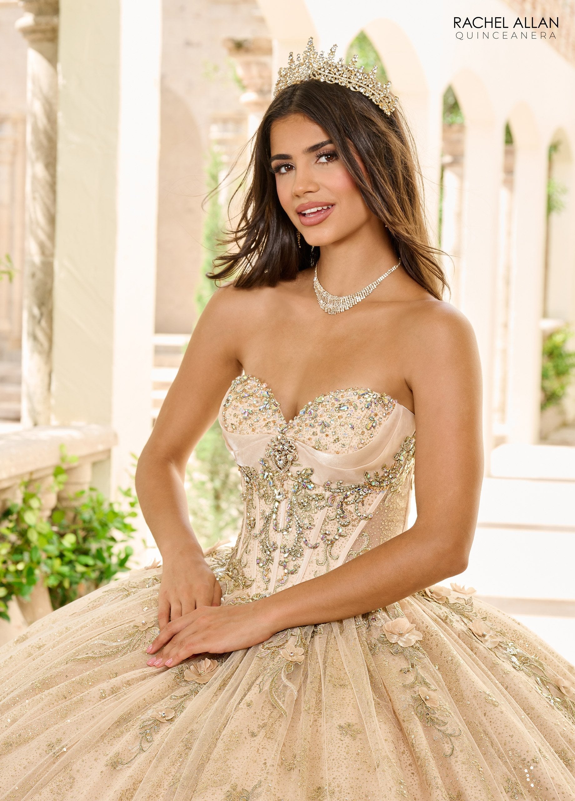 Quinceniera Dresses Ball Gown Long Glitter Overskirt Quinceanera Dress Champagne Gold