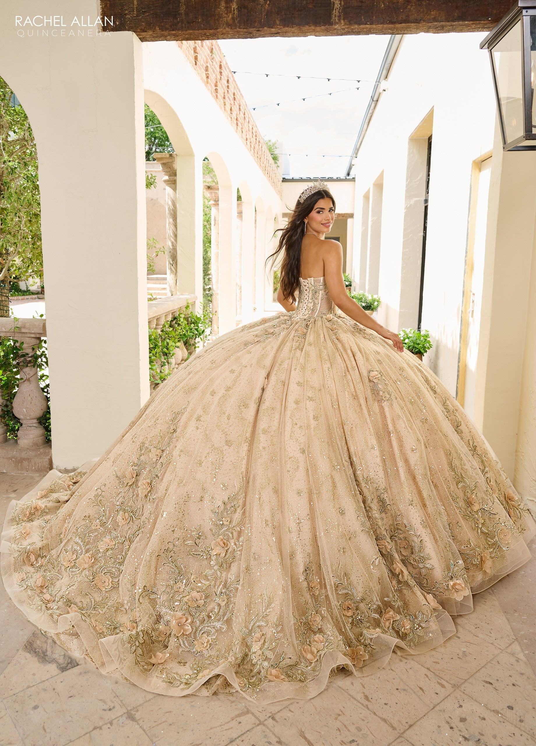 Quinceniera Dresses Ball Gown Long Glitter Overskirt Quinceanera Dress Champagne Gold