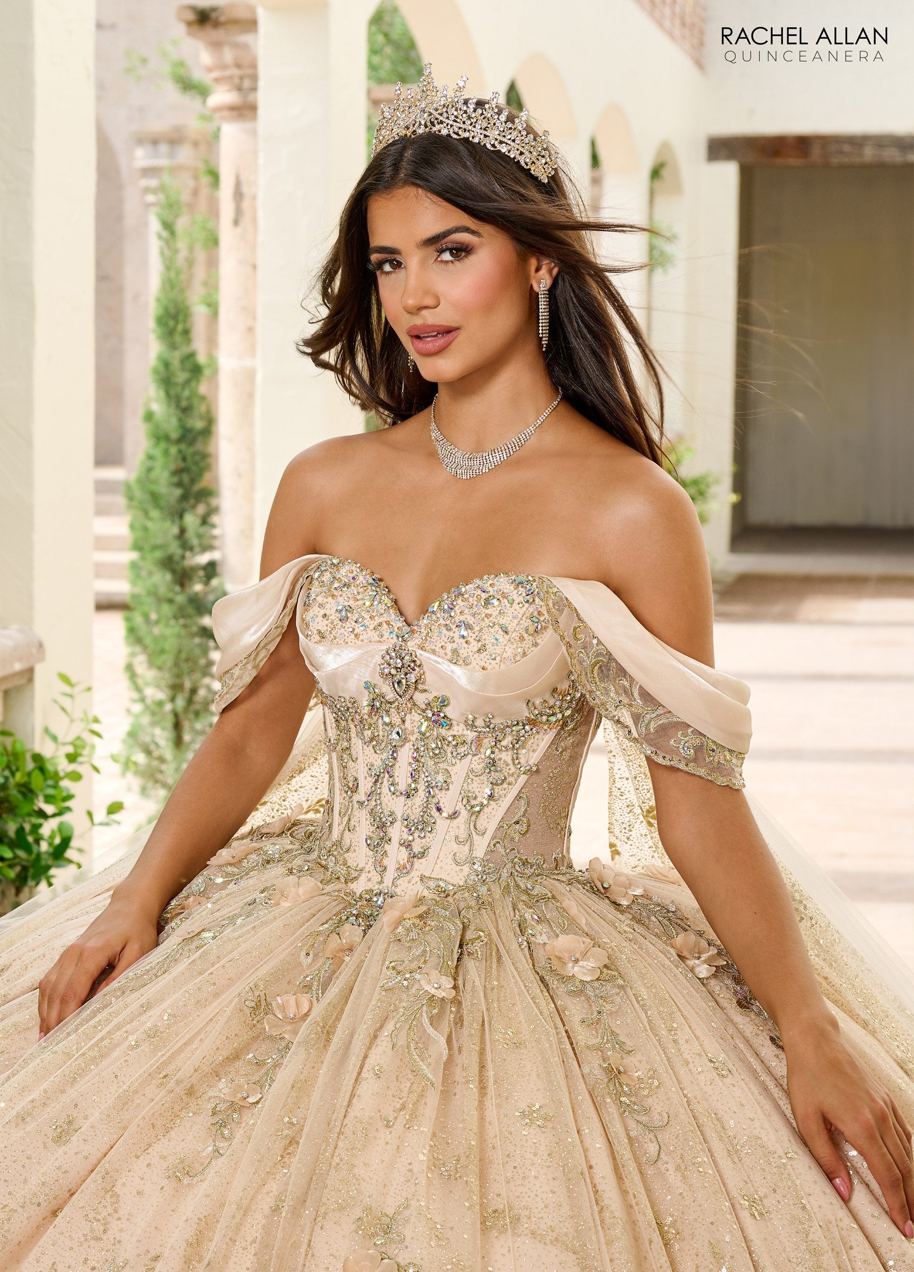 Quinceniera Dresses Ball Gown Long Glitter Overskirt Quinceanera Dress Champagne Gold