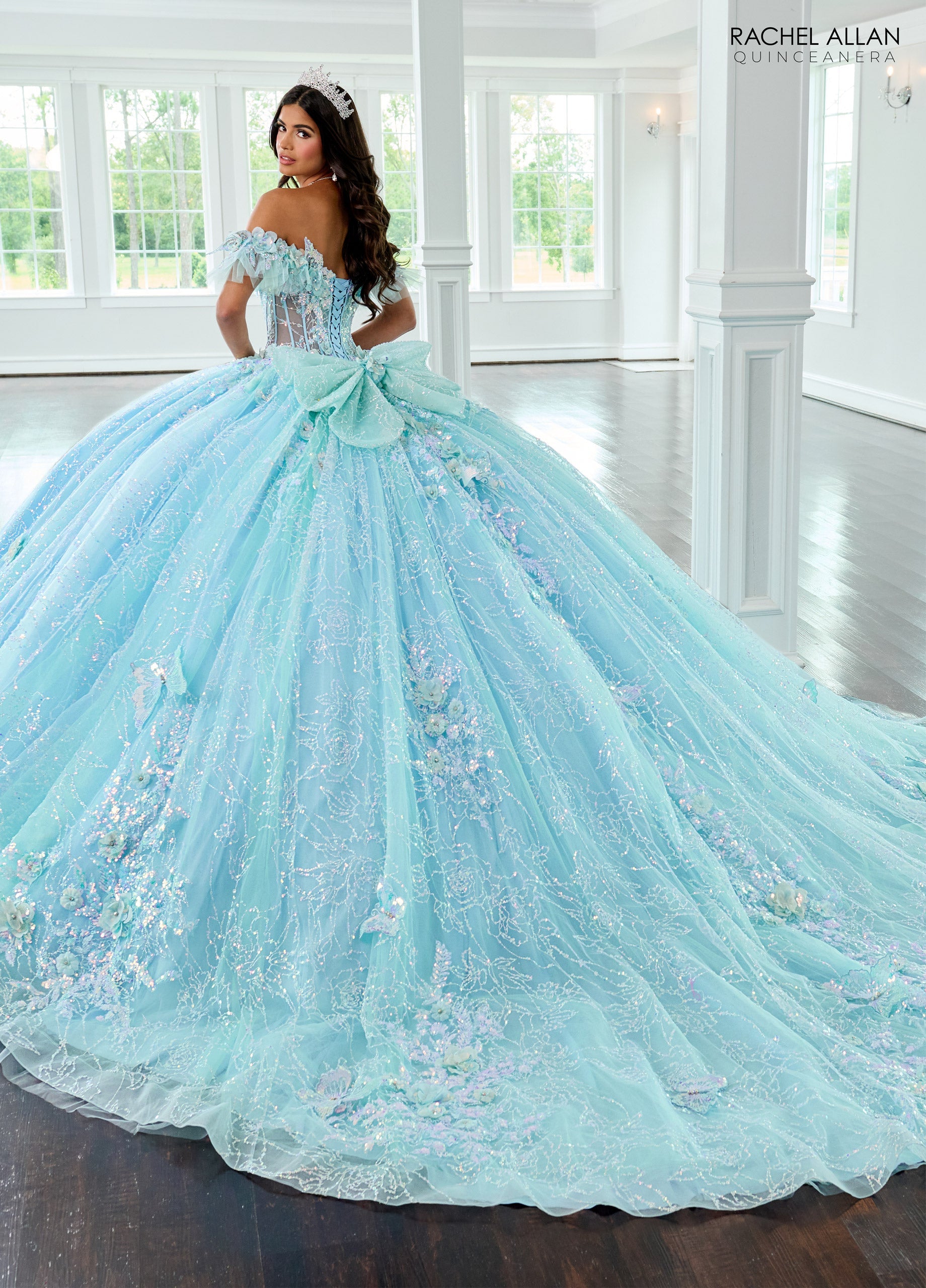 Quinceniera Dresses Long Ball Gown Beaded Quinceanera Dress Light Blue Mint