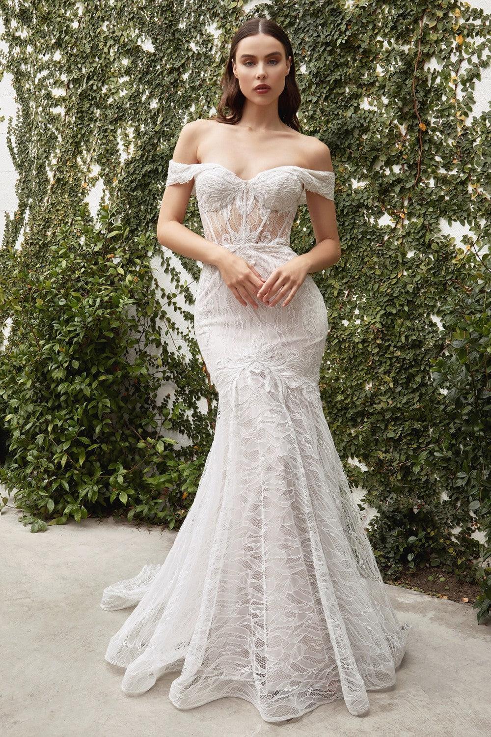 Long Off Shoulder Corset Formal Dress (White)