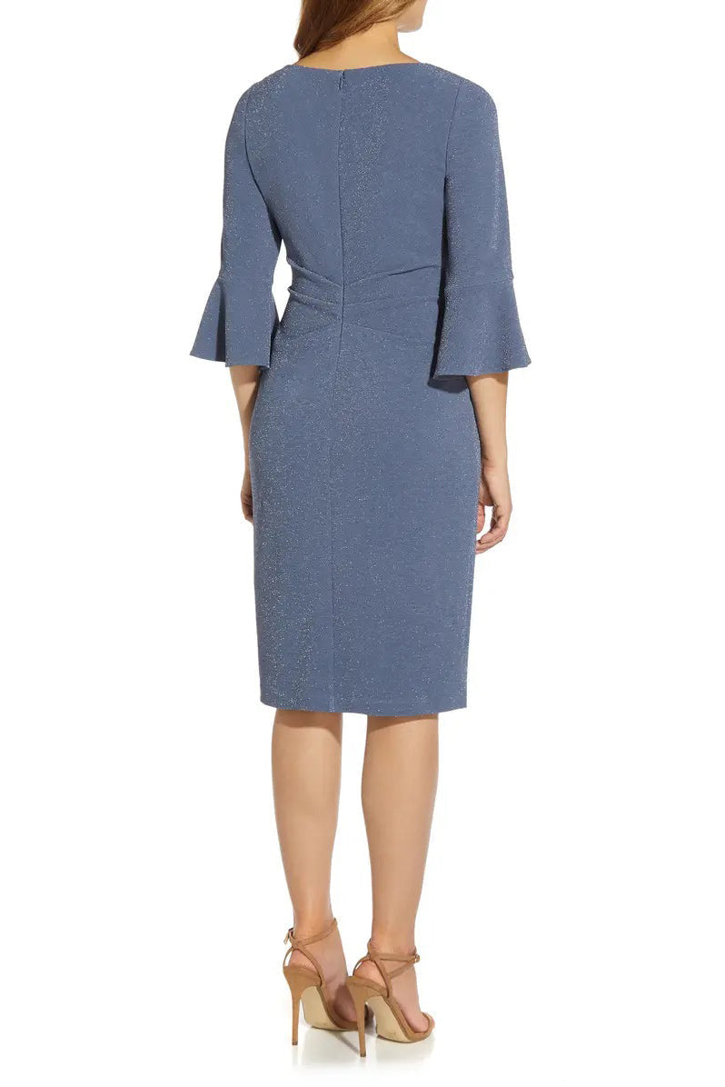 Cocktail Dresses Pleated Short Metallic Cocktail Dress Steel Blue