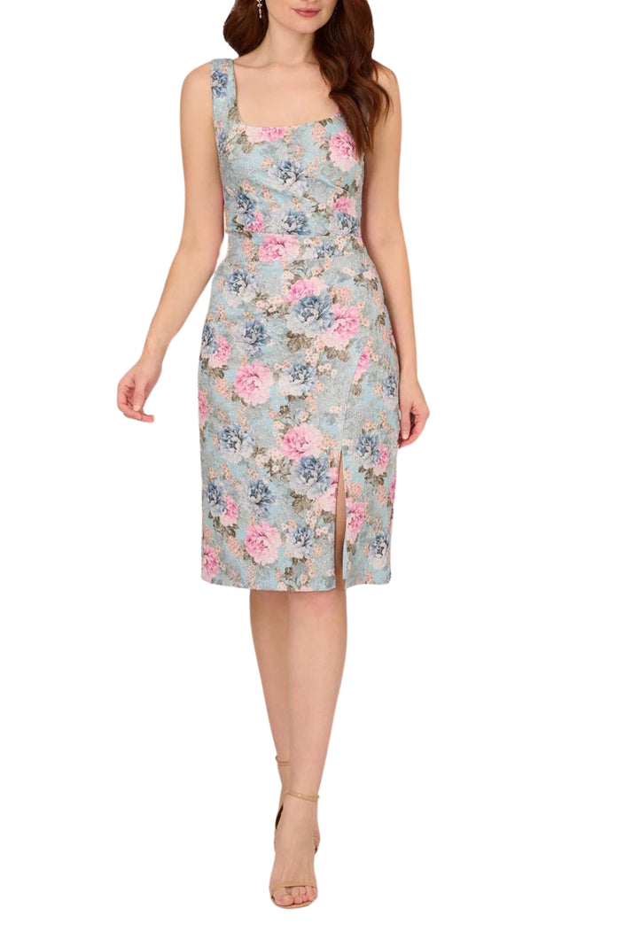Cocktail Dresses Short Cocktail Floral Print Slit Dress Blue Multi