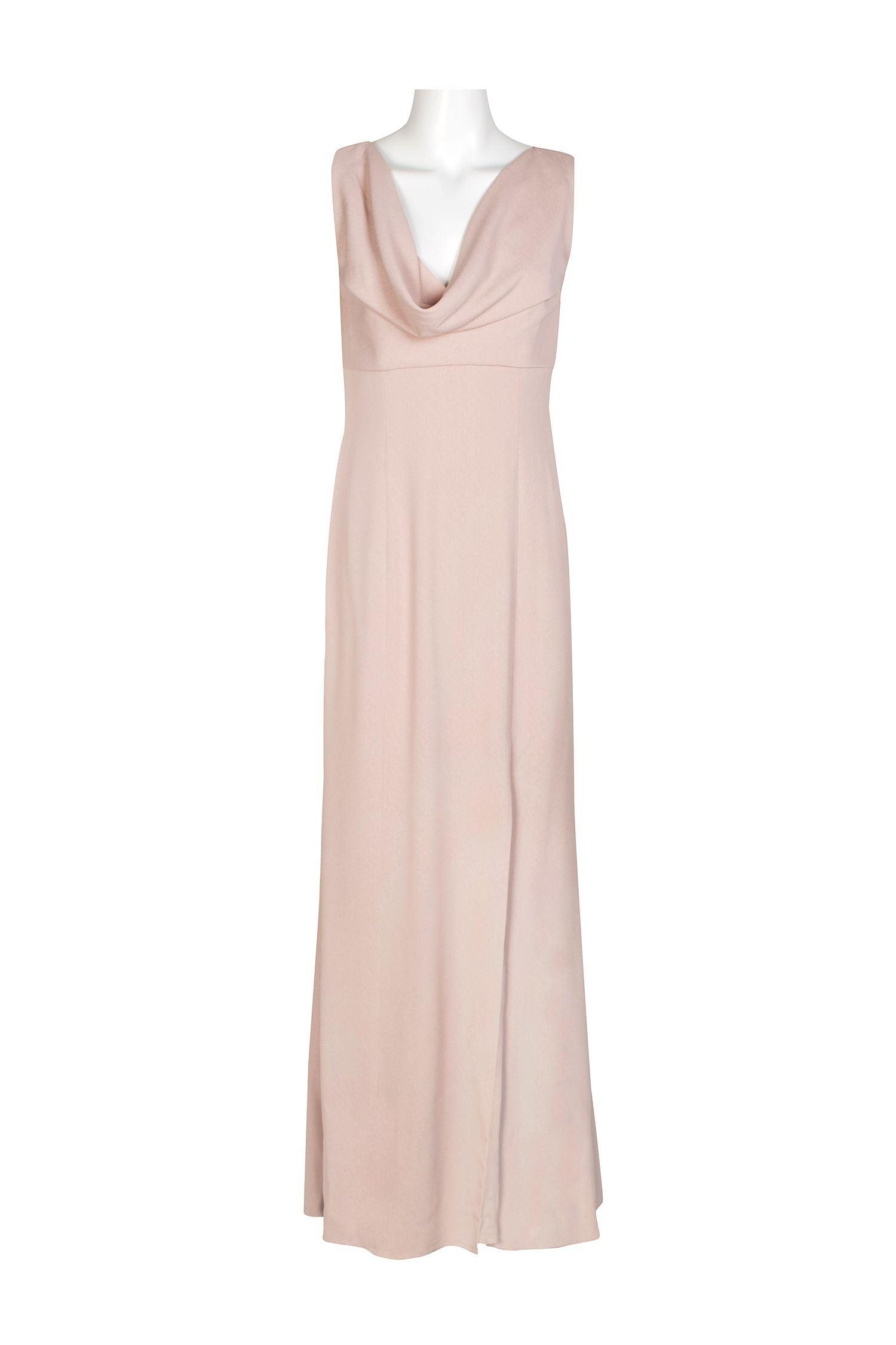 Formal Dresses Cowl Neck Sleeveless Crossed Back Slit Formal Crepe Dress Blush