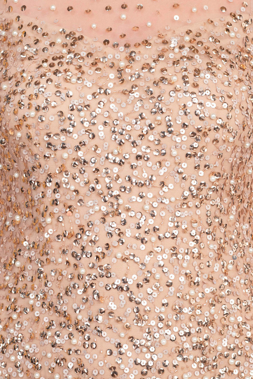 Formal Dresses Beaded Long Formal Sequin Evening Dress Rose Gold