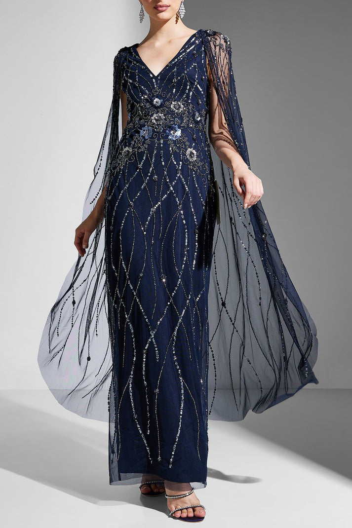 Formal Dresses Long Formal Cape Evening Dress Midnight