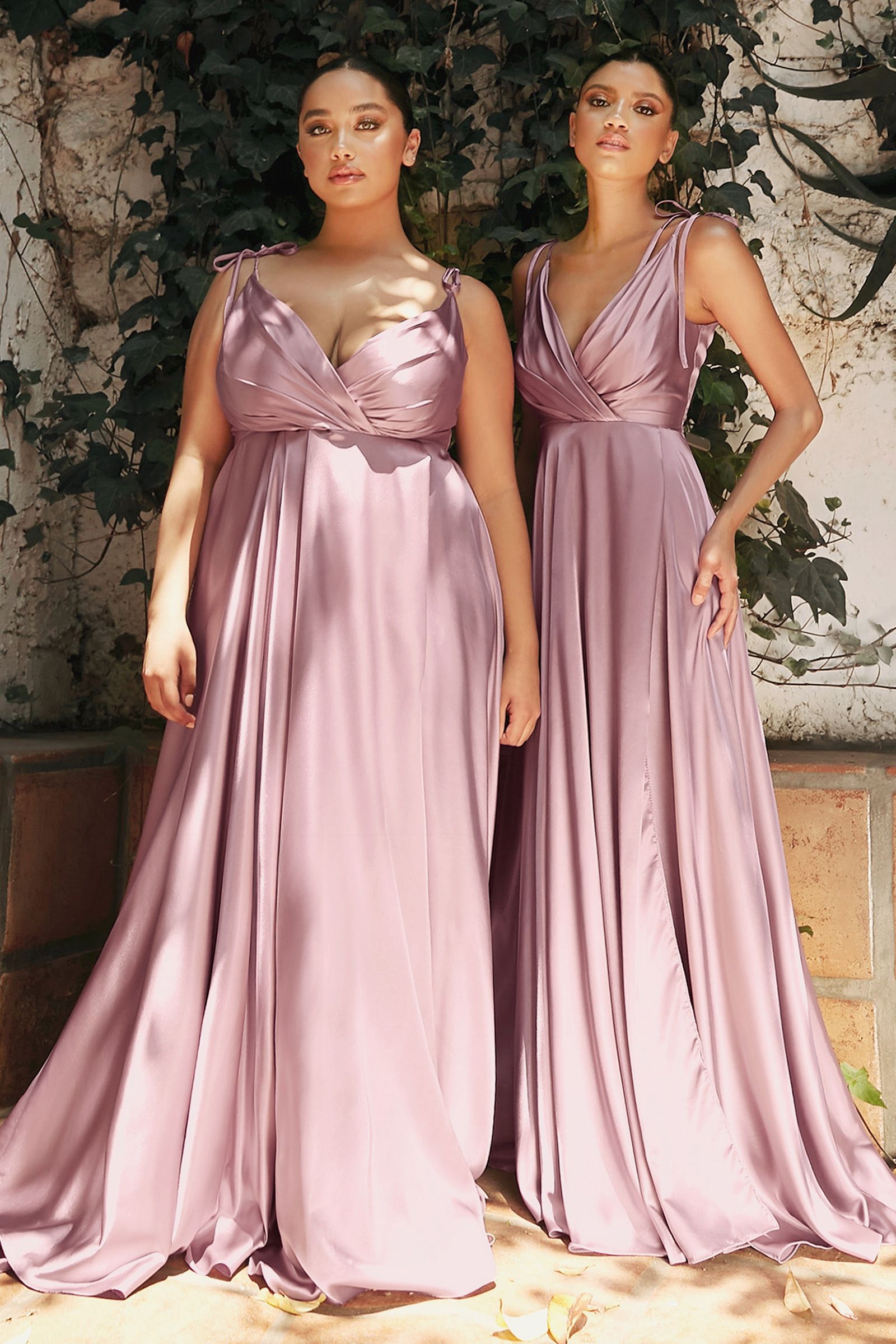 LaDivine BD105 Long Pleated Slit Formal A Line Dress
