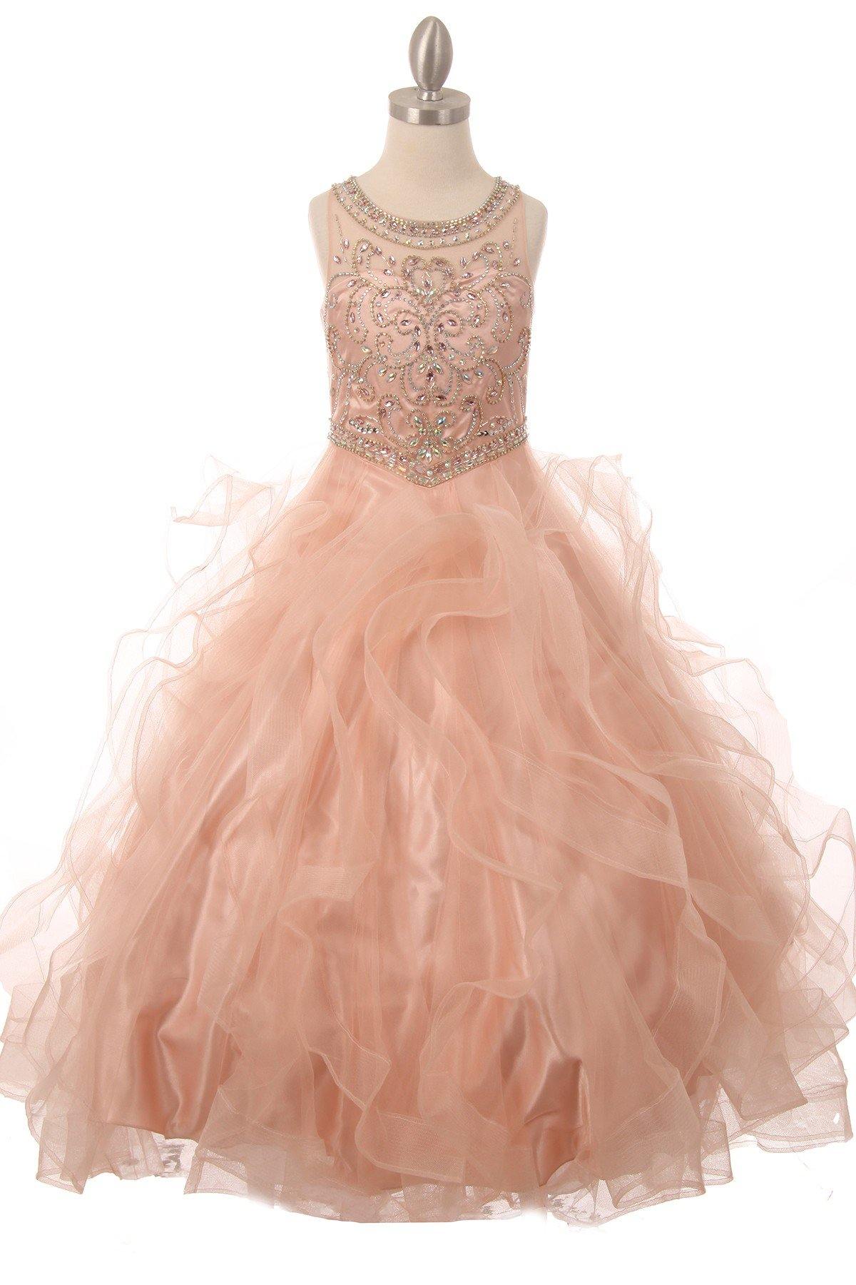 Beaded Layered Organza Gown Flower Girl Dress - The Dress Outlet Cinderella Couture