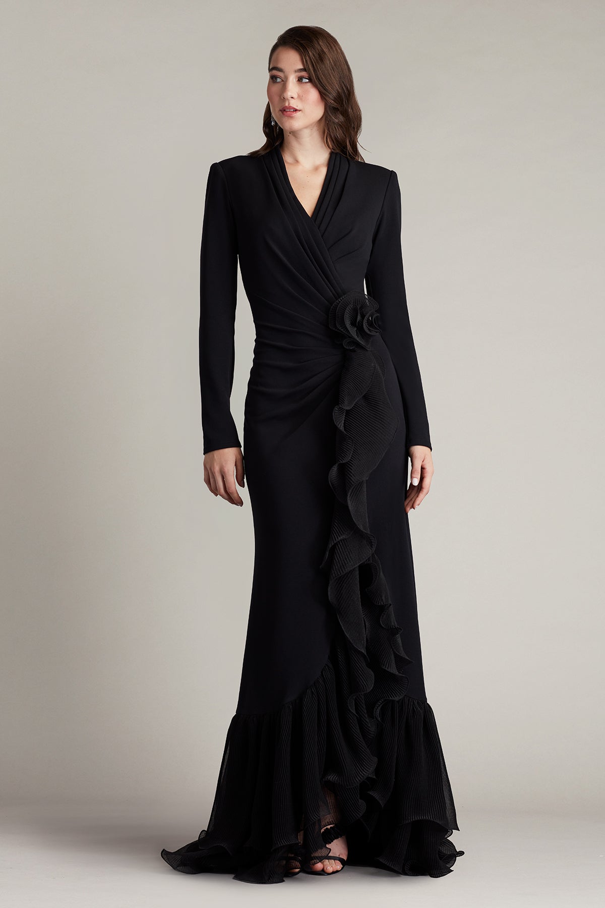 Formal Dresses Long Formal Evening Pleated Ruffle Dress Black