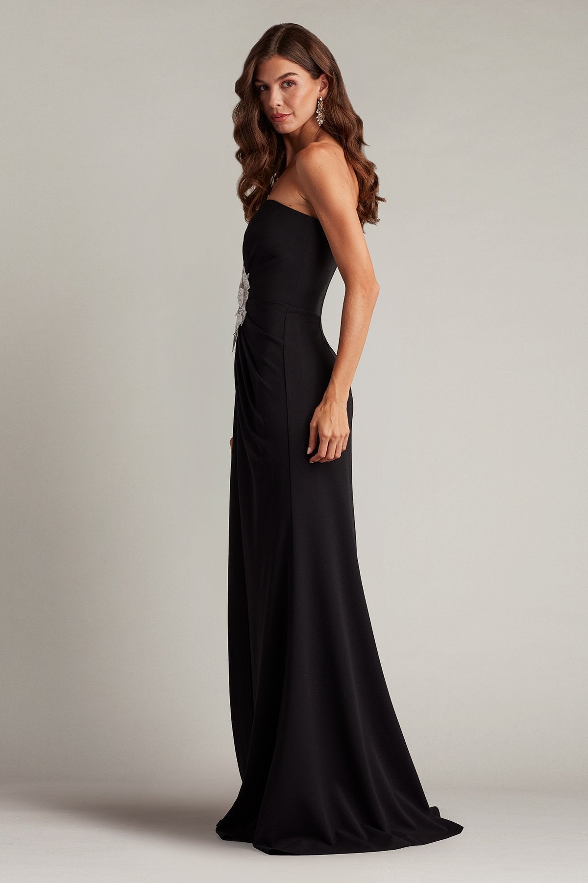Prom  Dresses Long Formal Slit Ruffle Evening Prom Dress Black Ivory