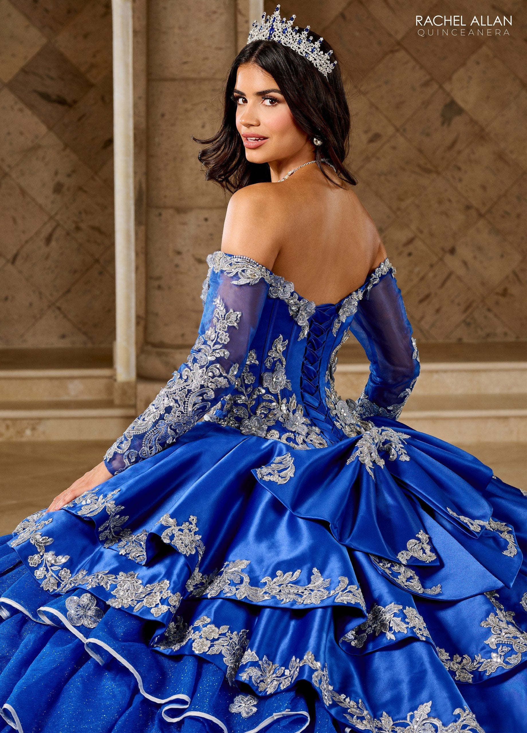 Quinceniera Dresses Long Ball Gown Ruffle Quinceanera Dress     Royal Silver