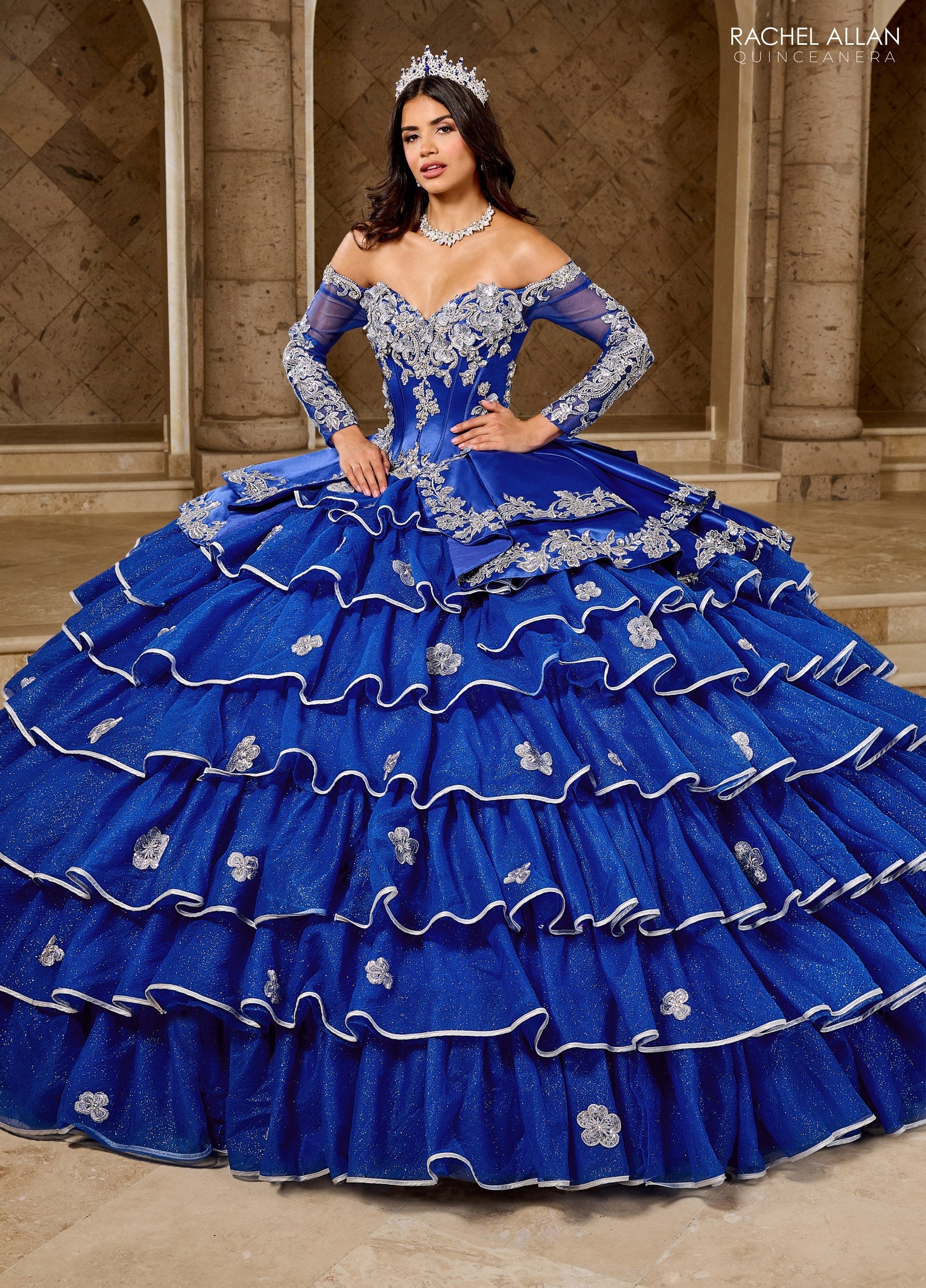 Quinceniera Dresses Long Ball Gown Ruffle Quinceanera Dress     Royal Silver