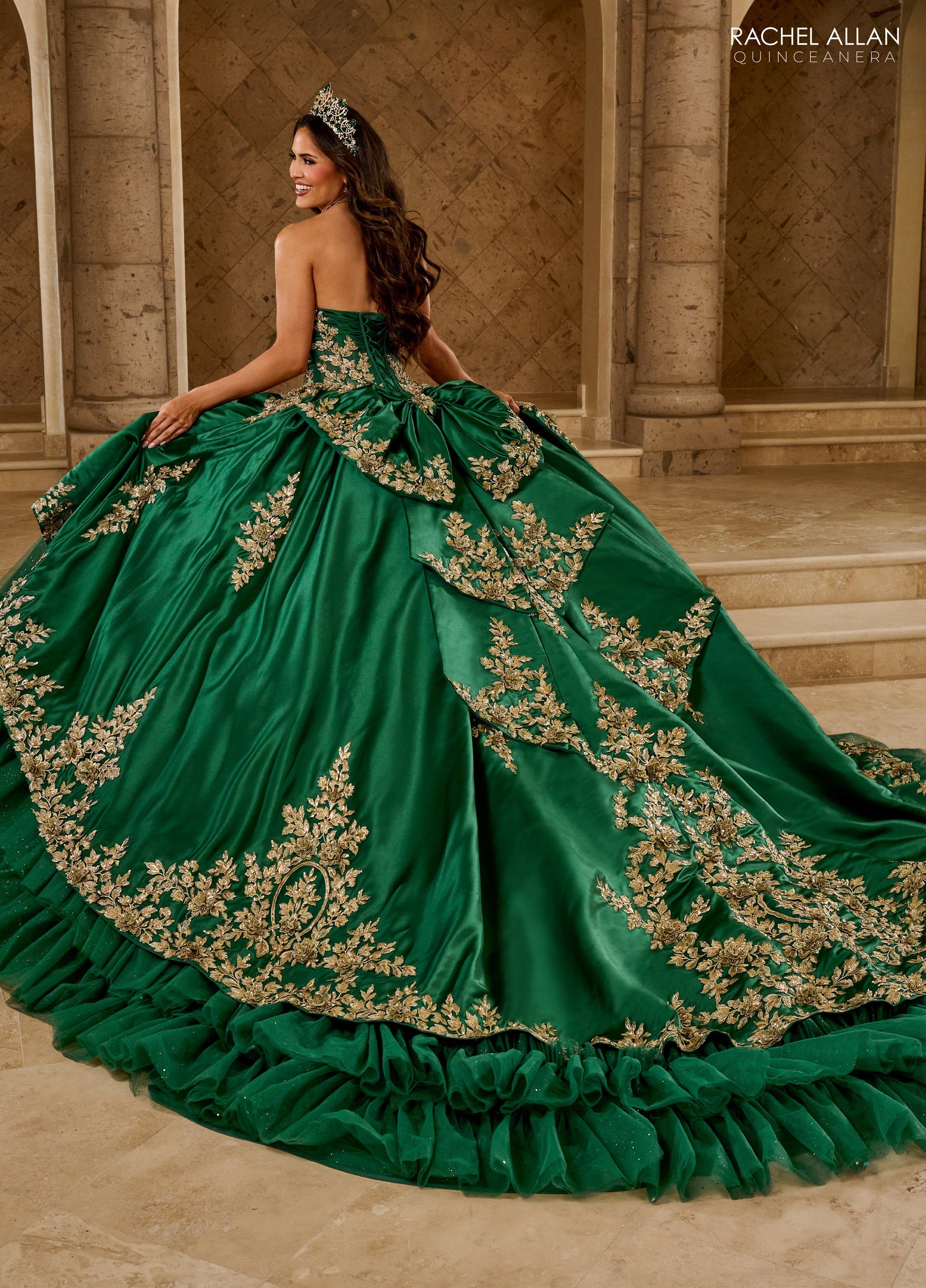 Quinceniera Dresses Glitter Ball Gown Long Quinceanera Dress  Emerald Gold