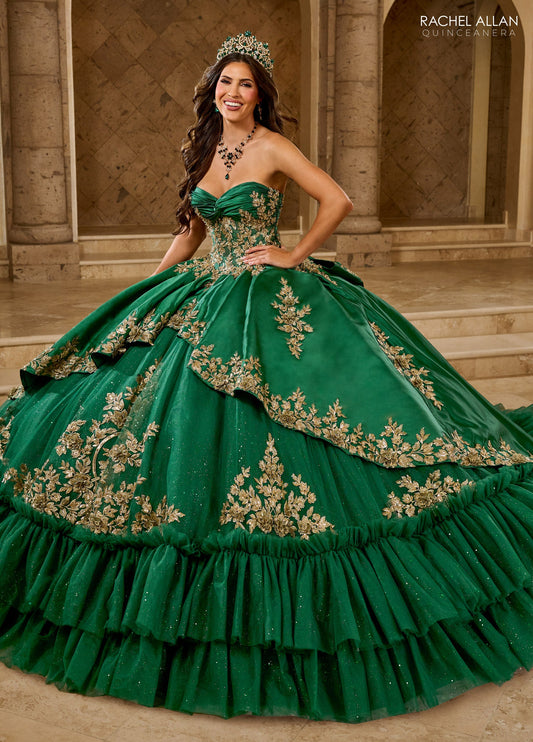 Quinceniera Dresses Glitter Ball Gown Long Quinceanera Dress  Emerald Gold