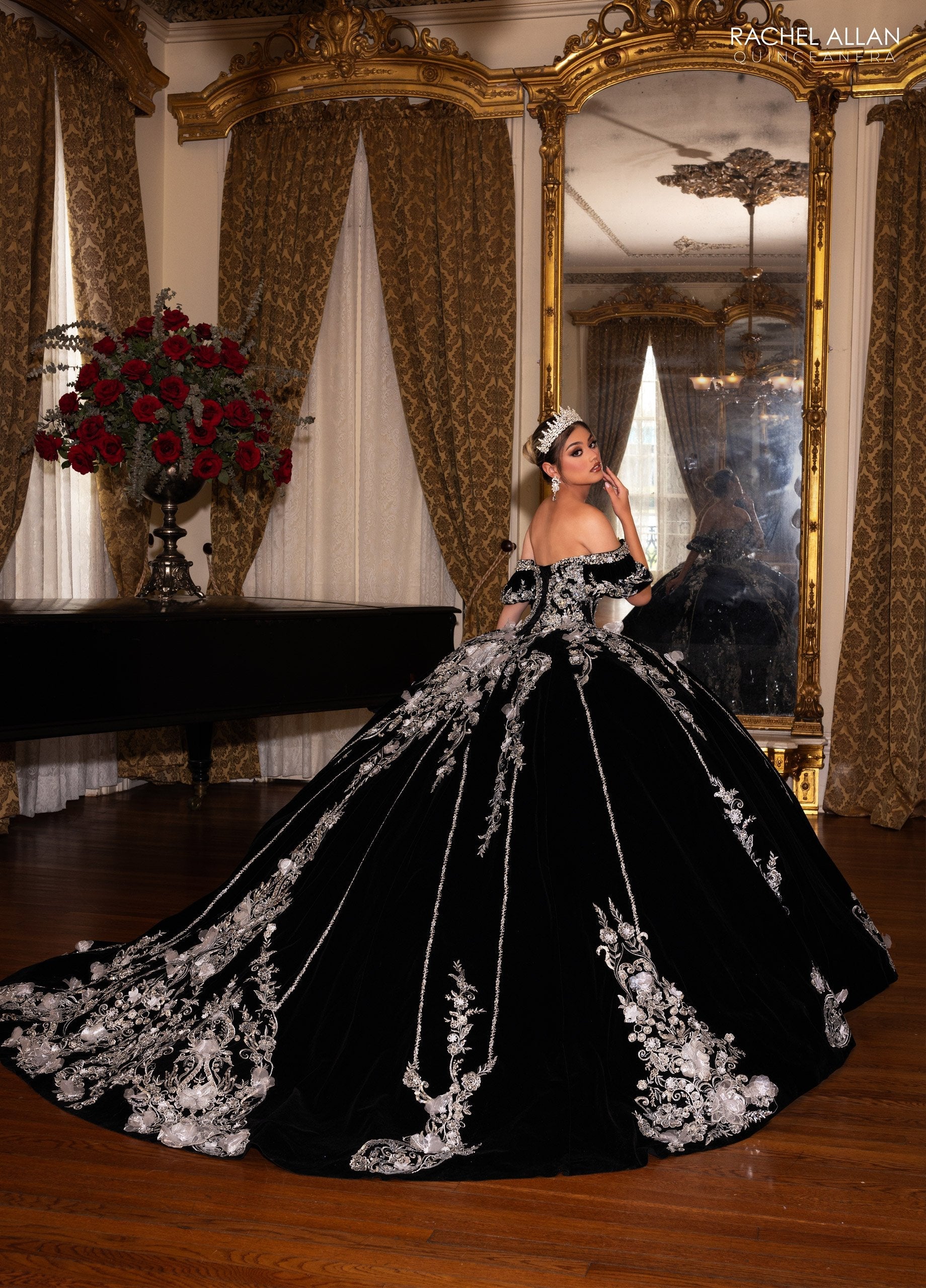 Quinceniera Dresses Long Sweet 16 Velvet Quinceanera Dress Black Silver
