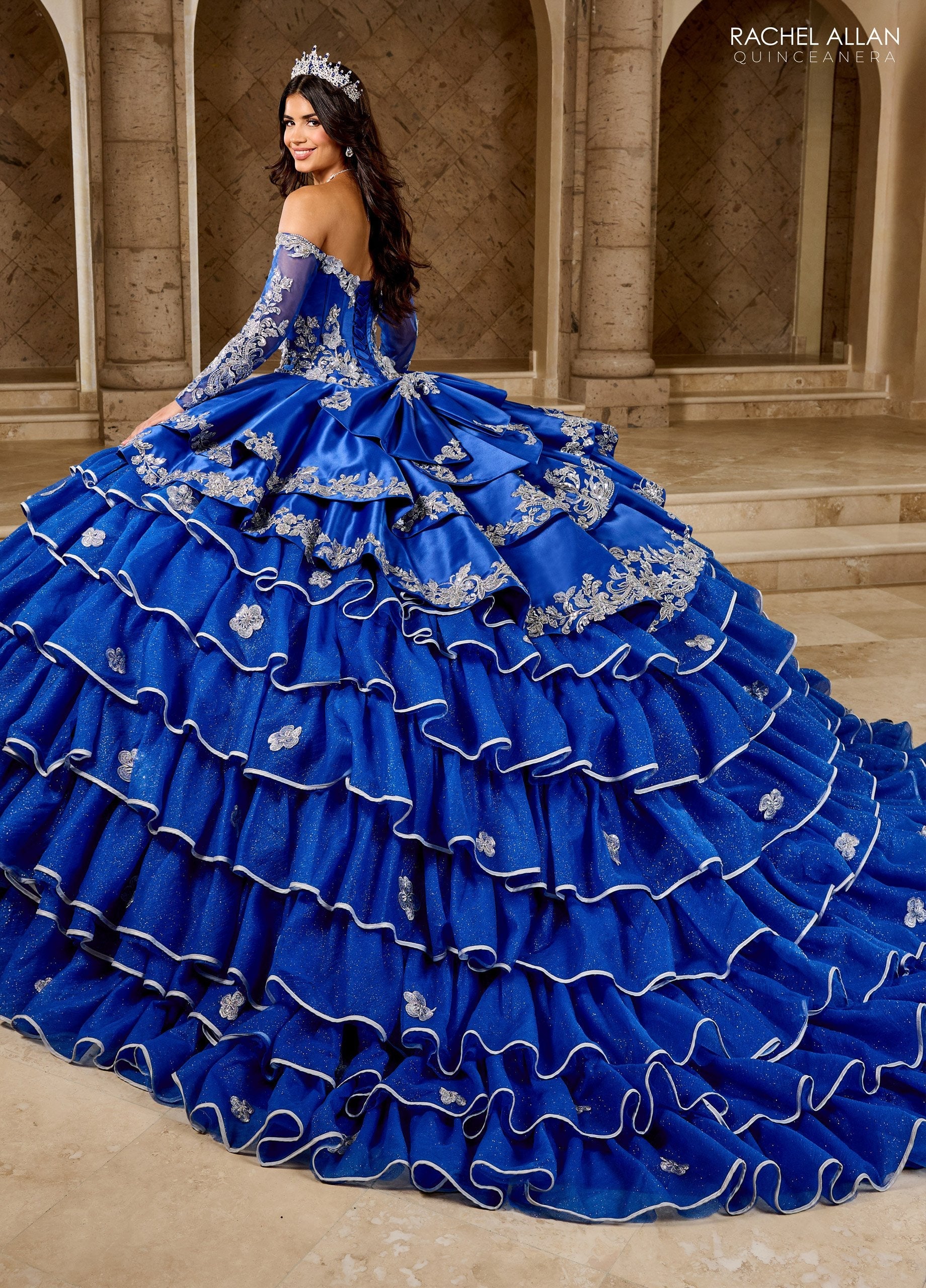 Quinceniera Dresses Long Ball Gown Ruffle Quinceanera Dress     Royal Silver