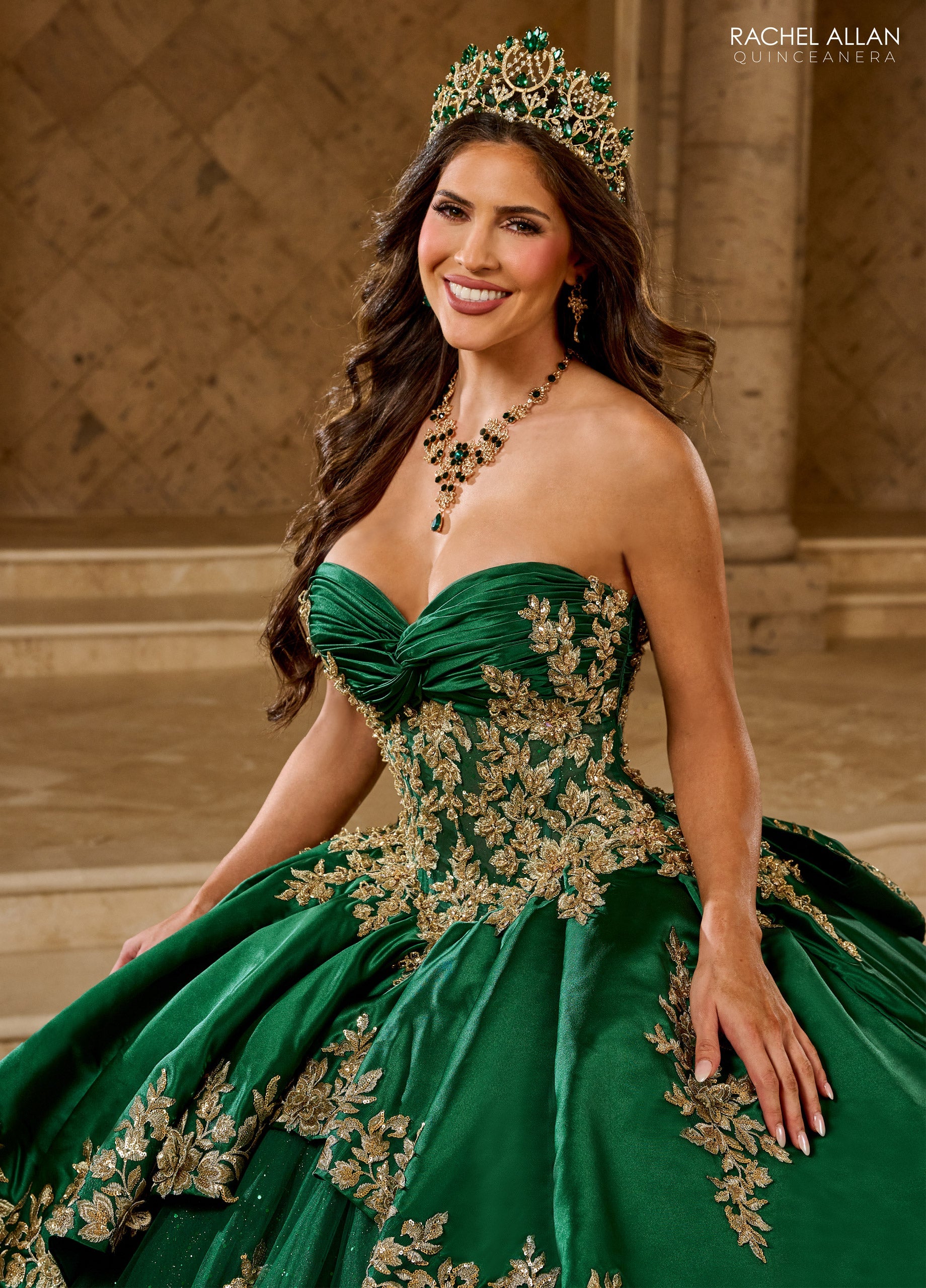Quinceniera Dresses Glitter Ball Gown Long Quinceanera Dress  Emerald Gold