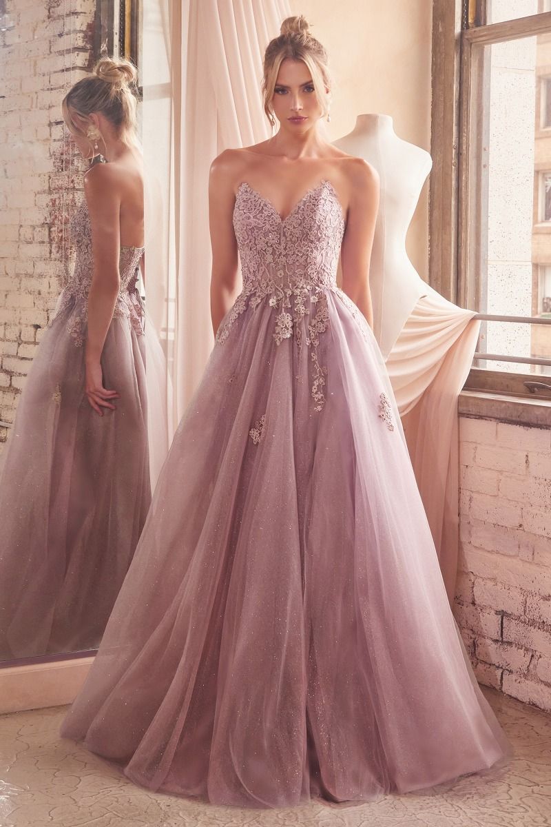 Prom Dresses Long Formal A Line Corset Applique Prom Dress Dusty Mauve
