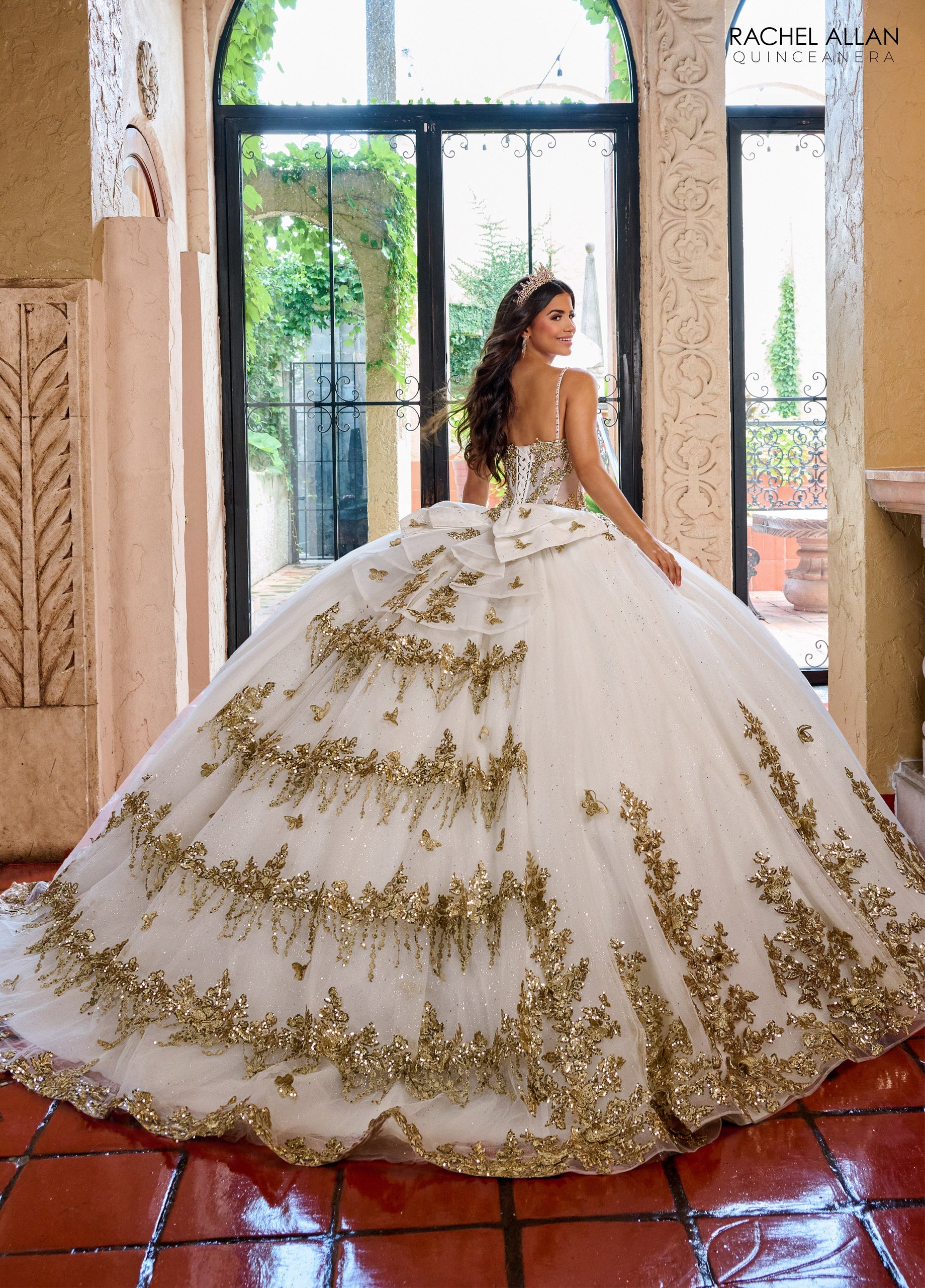 Quinceniera Dresses Glitter Ball Gown Long Quinceanera Dress Ivory Gold