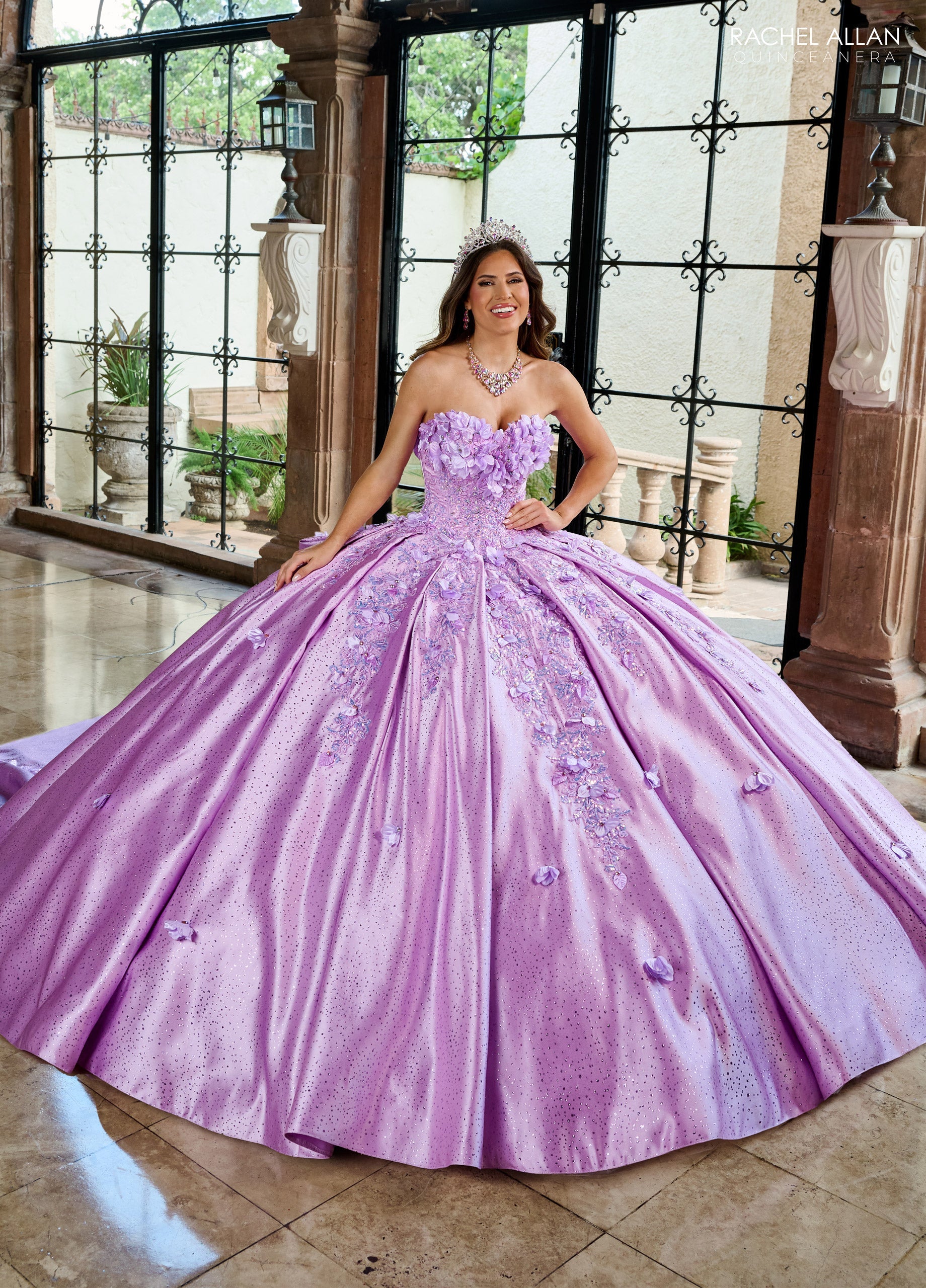 Quinceniera Dresses Sweet 16 Long Floral Beaded Quinceanera Dress Orchid