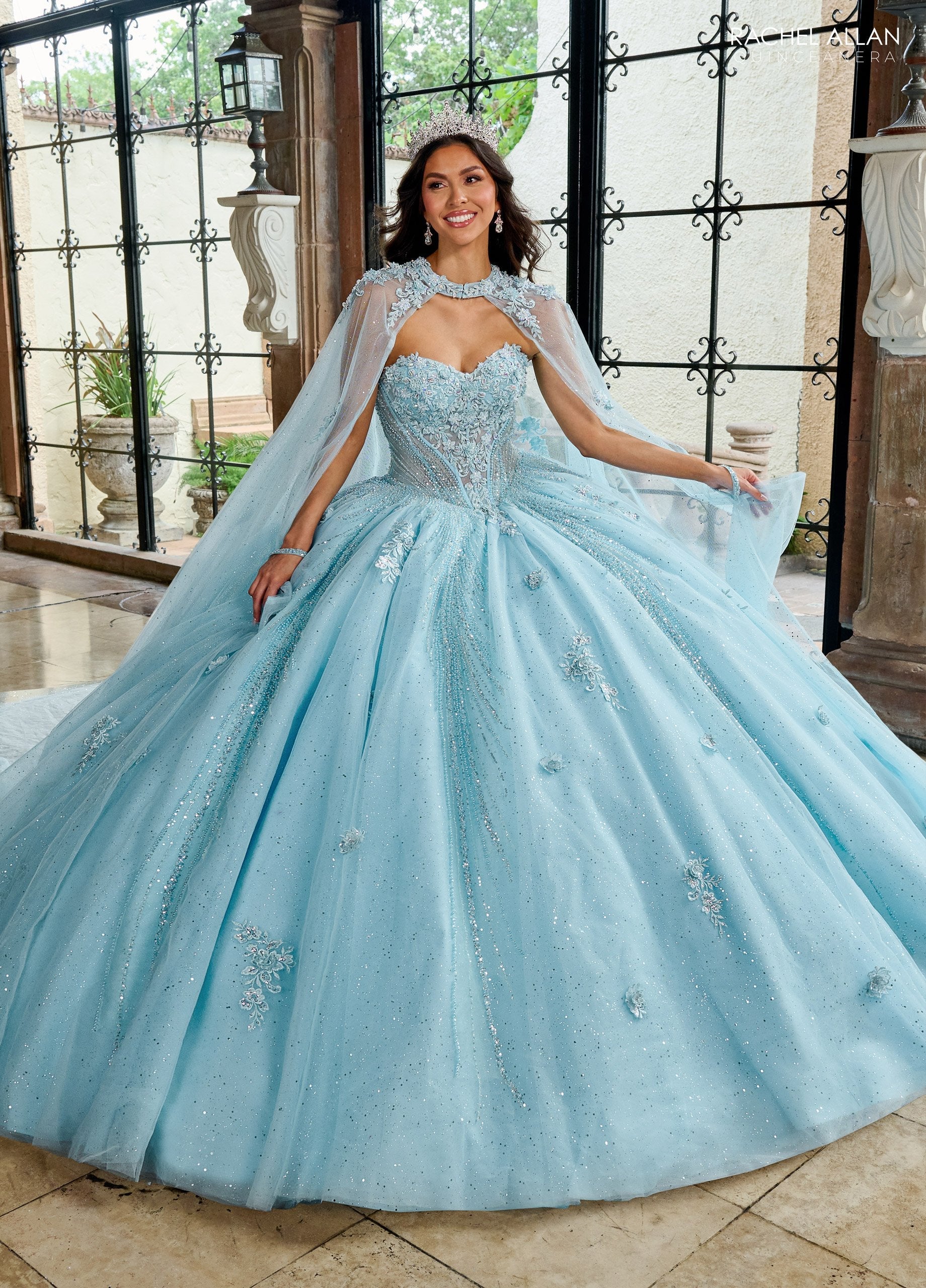 Quinceniera Dresses Long Ball Gown Glitter Overskit Quinceanera Dress Light Blue