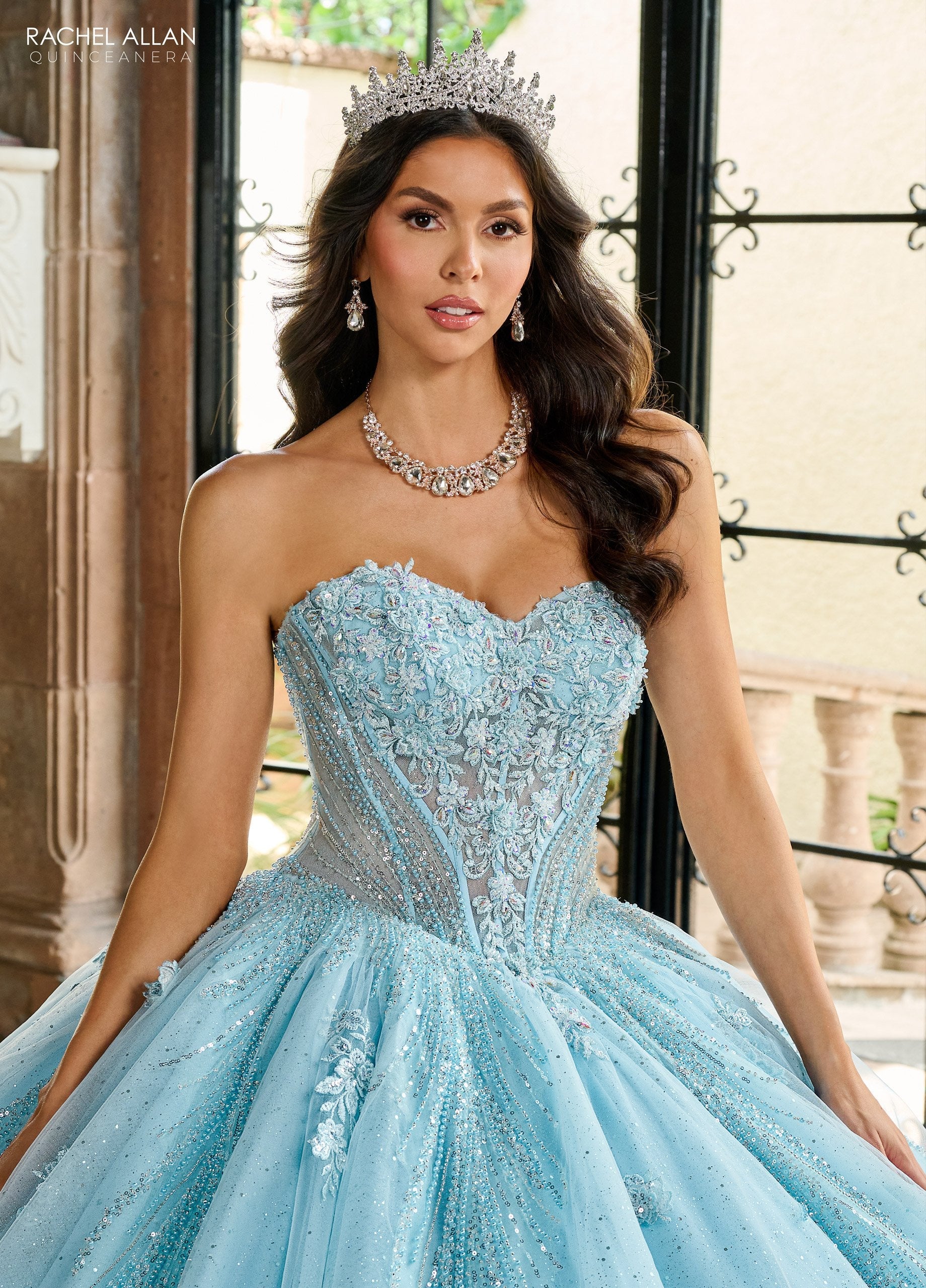 Quinceniera Dresses Long Ball Gown Glitter Overskit Quinceanera Dress Light Blue