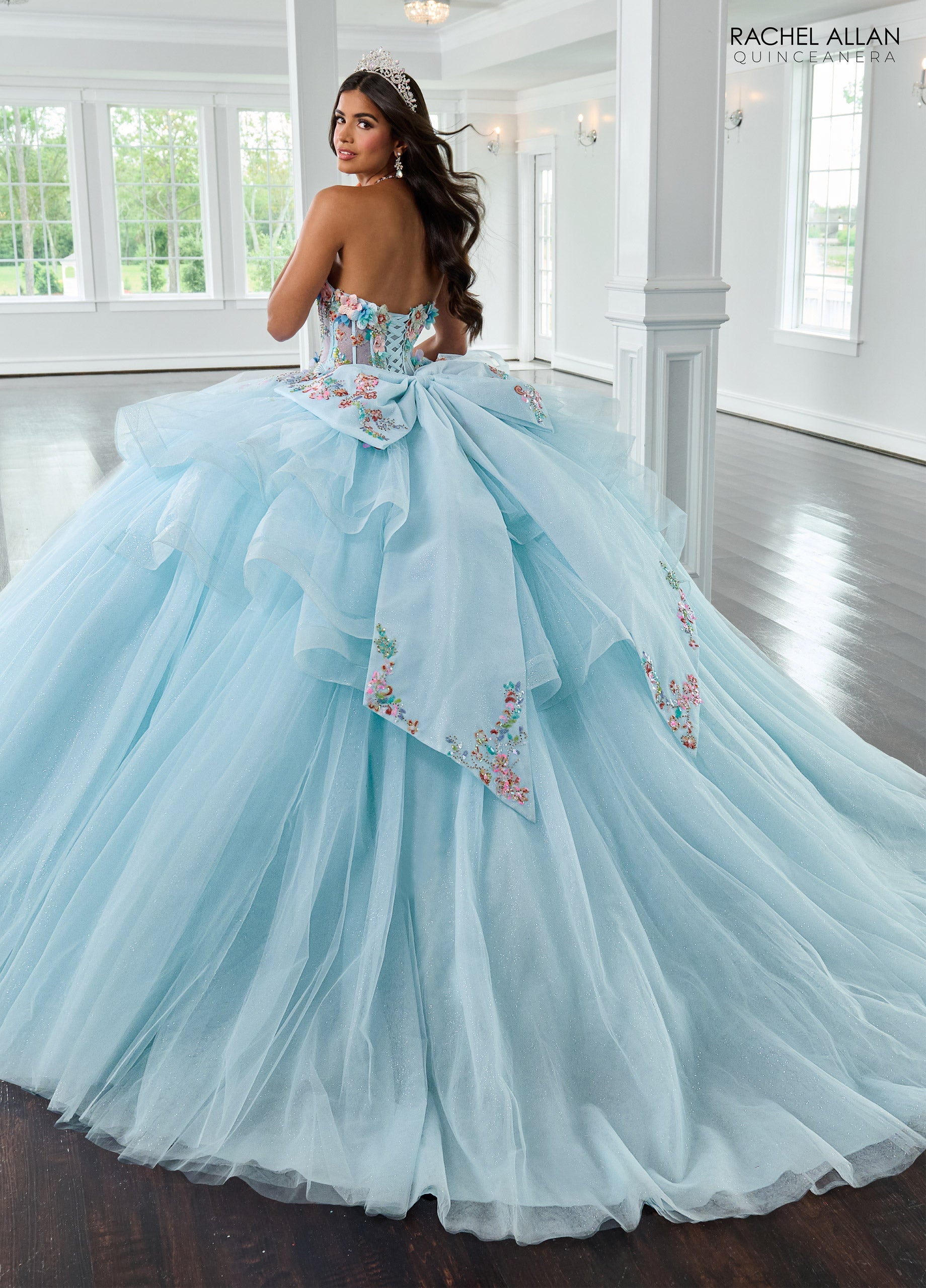 Quinceniera Dresses Ball Gown Beaded Long Sequin Quinceanera Dress Light Blue Multi