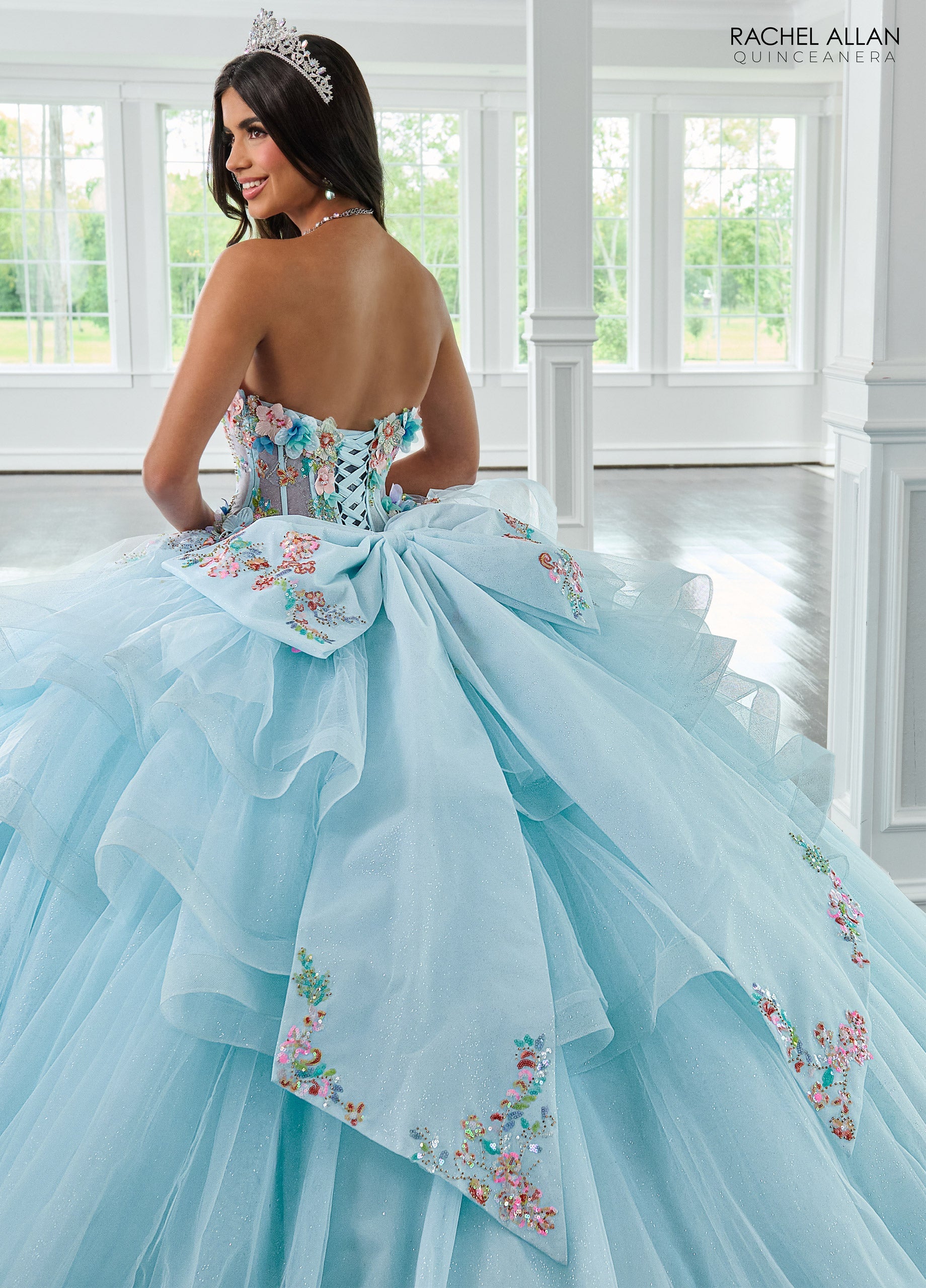 Quinceniera Dresses Ball Gown Beaded Long Sequin Quinceanera Dress Light Blue Multi