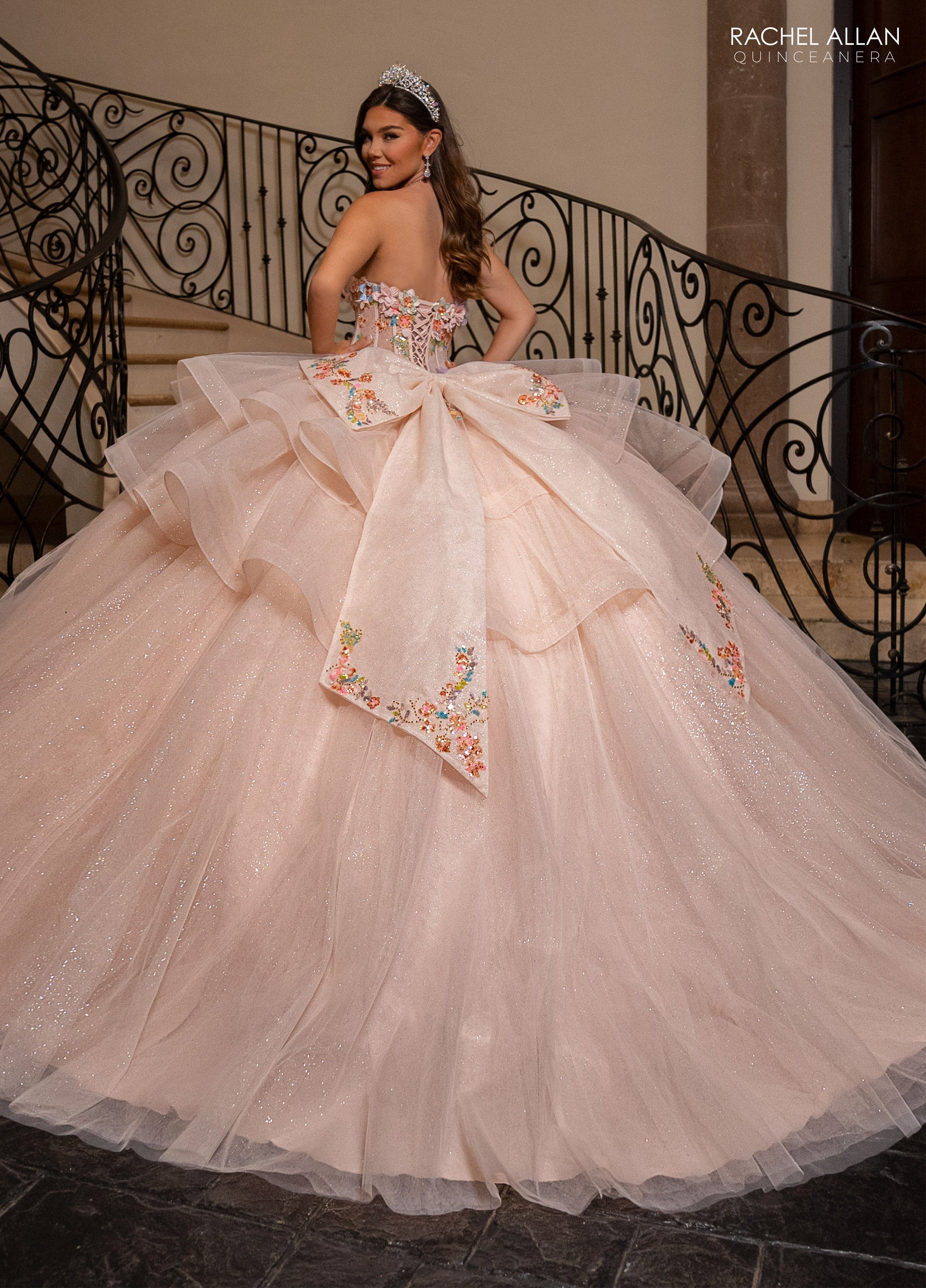 Quinceniera Dresses Ball Gown Beaded Long Sequin Quinceanera Dress Blush Multi