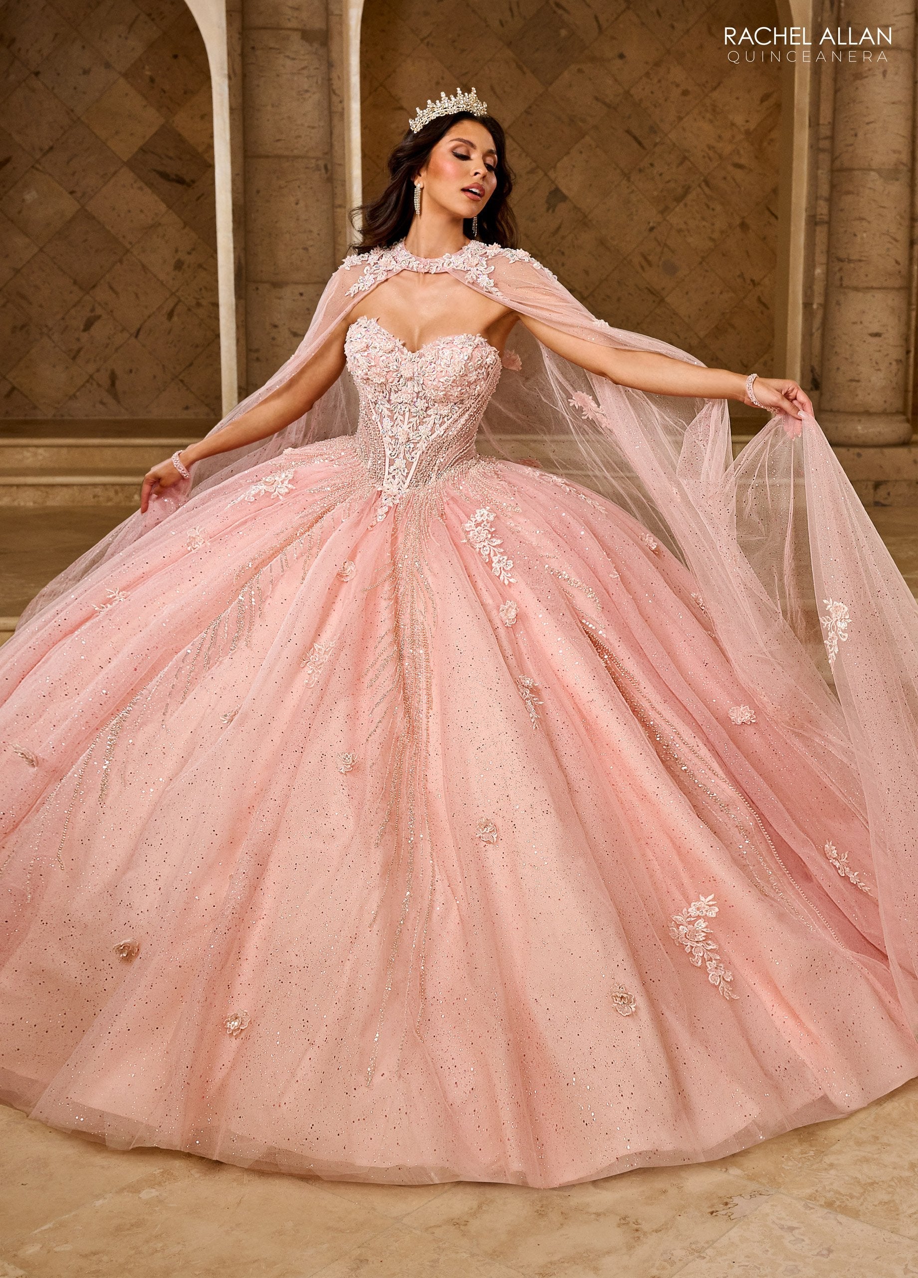 Quinceniera Dresses Long Ball Gown Glitter Overskit Quinceanera Dress Blush