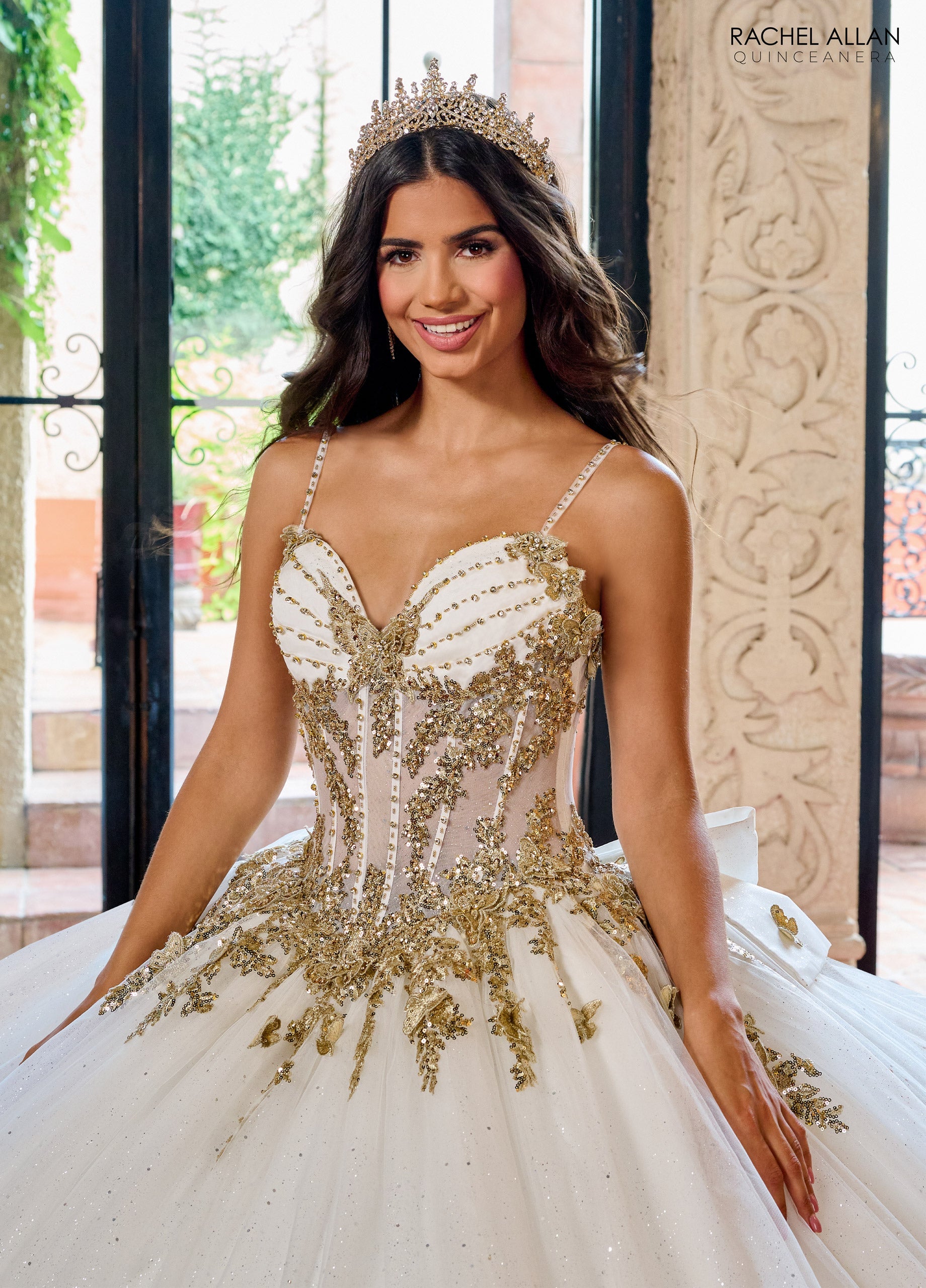 Quinceniera Dresses Glitter Ball Gown Long Quinceanera Dress Ivory Gold