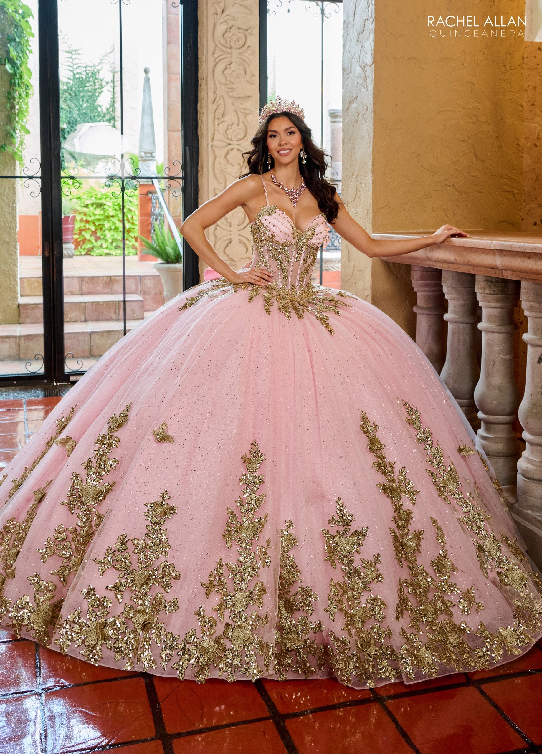 Quinceniera Dresses Glitter Ball Gown Long Quinceanera Dress Blush Gold