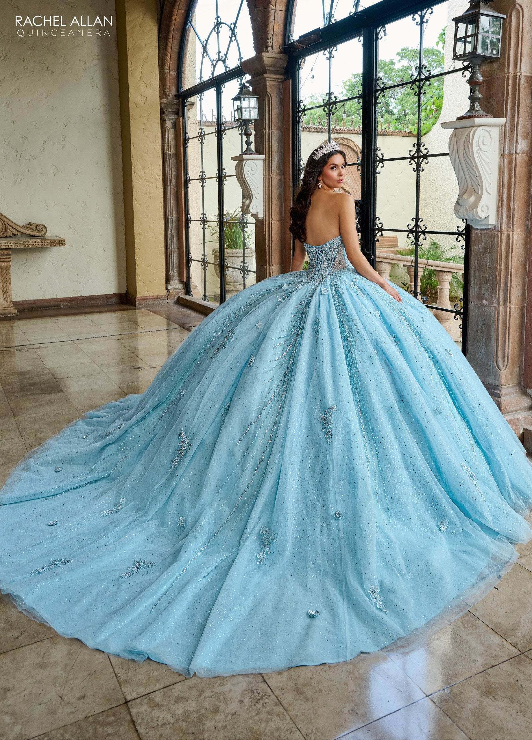 Quinceniera Dresses Long Ball Gown Glitter Overskit Quinceanera Dress Light Blue