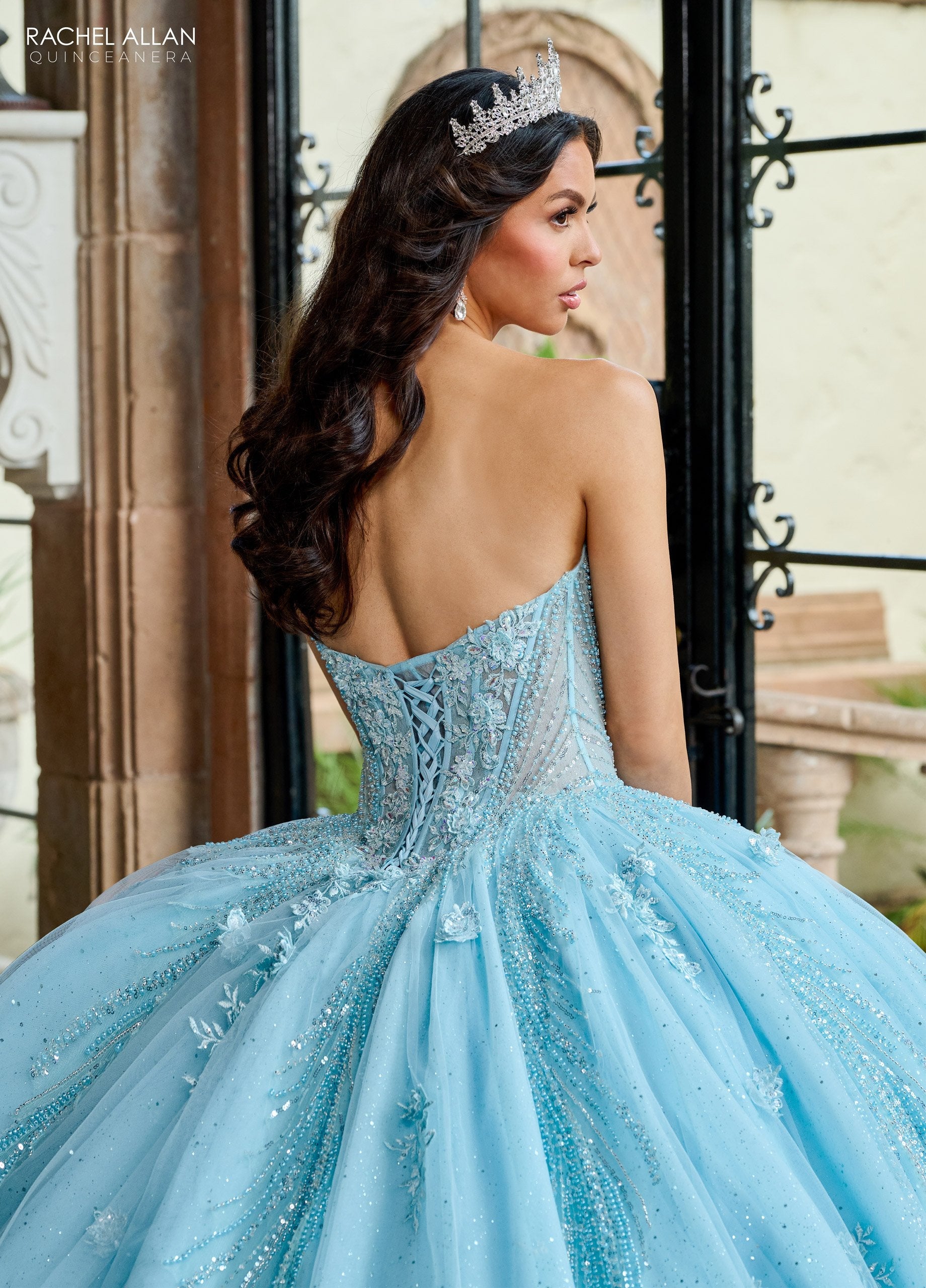 Quinceniera Dresses Long Ball Gown Glitter Overskit Quinceanera Dress Light Blue